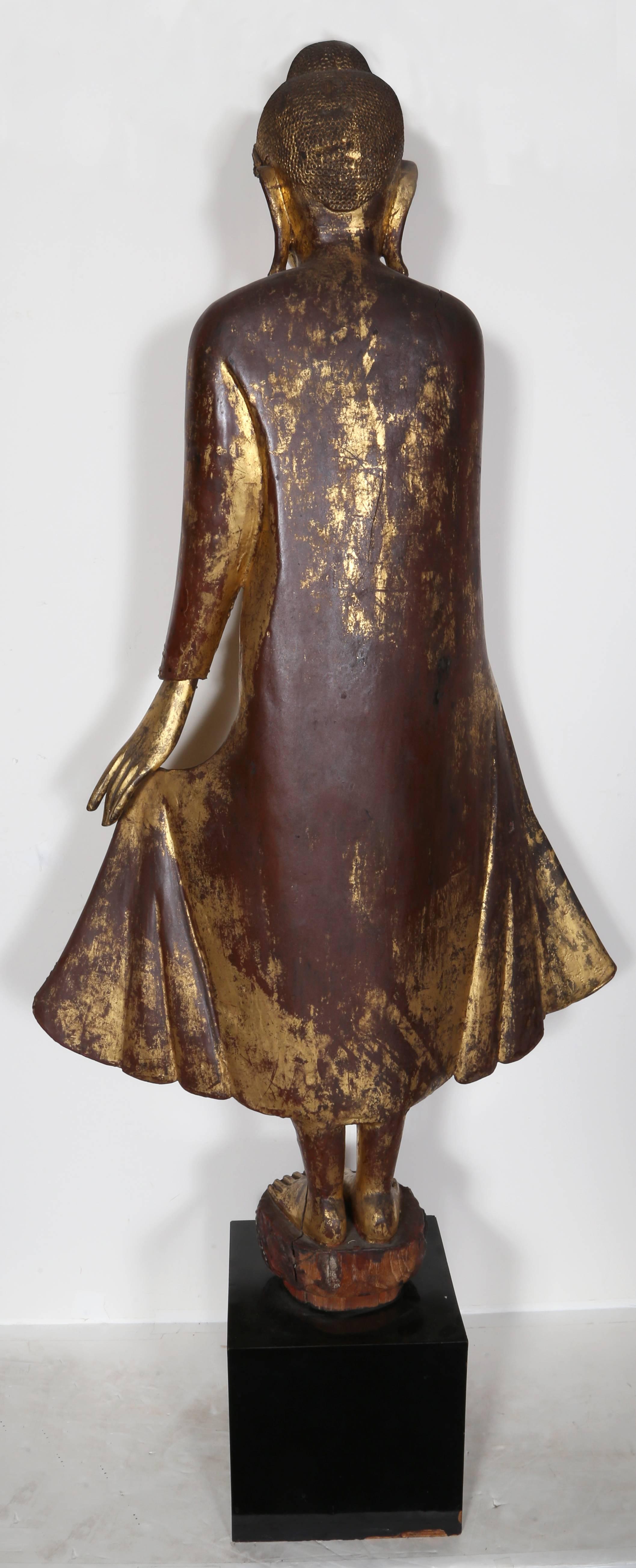 Myanmar (Burma) Mandalay Standing Buddha - Brown Figurative Sculpture by Unknown