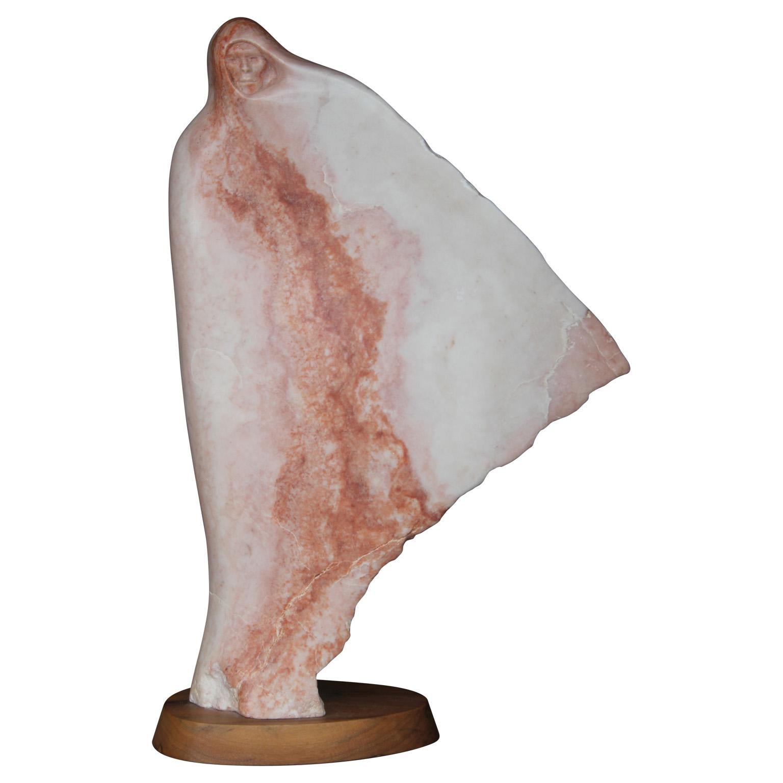 Unknown Figurative Sculpture - Native New Mexico Pink Marble Sculpture of a Hooded Figure 