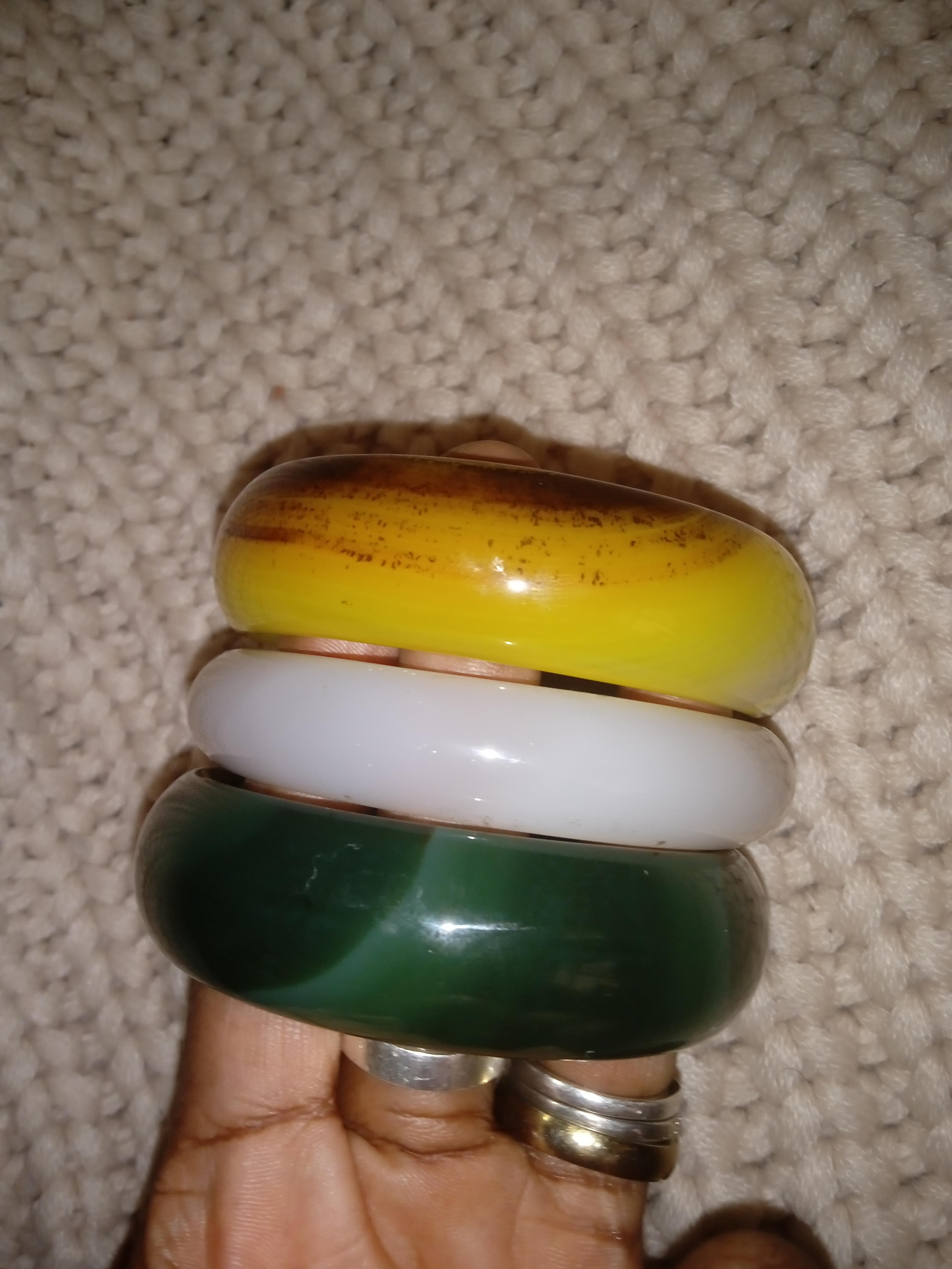 Natural Agate gem stone bangles  - Naturalistic Sculpture by Unknown