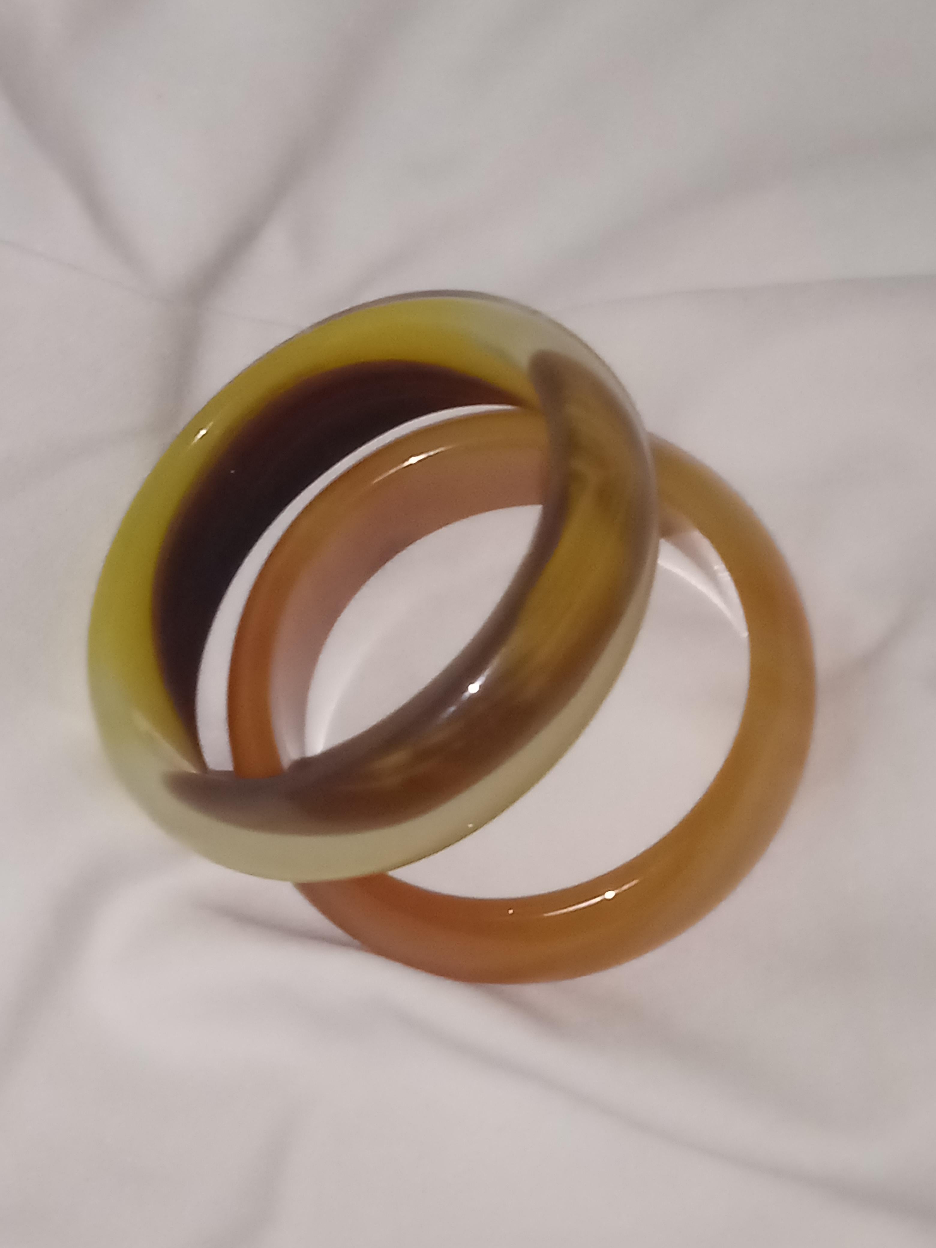 Natural Agate gem stone bangles pair  - Naturalistic Sculpture by Unknown
