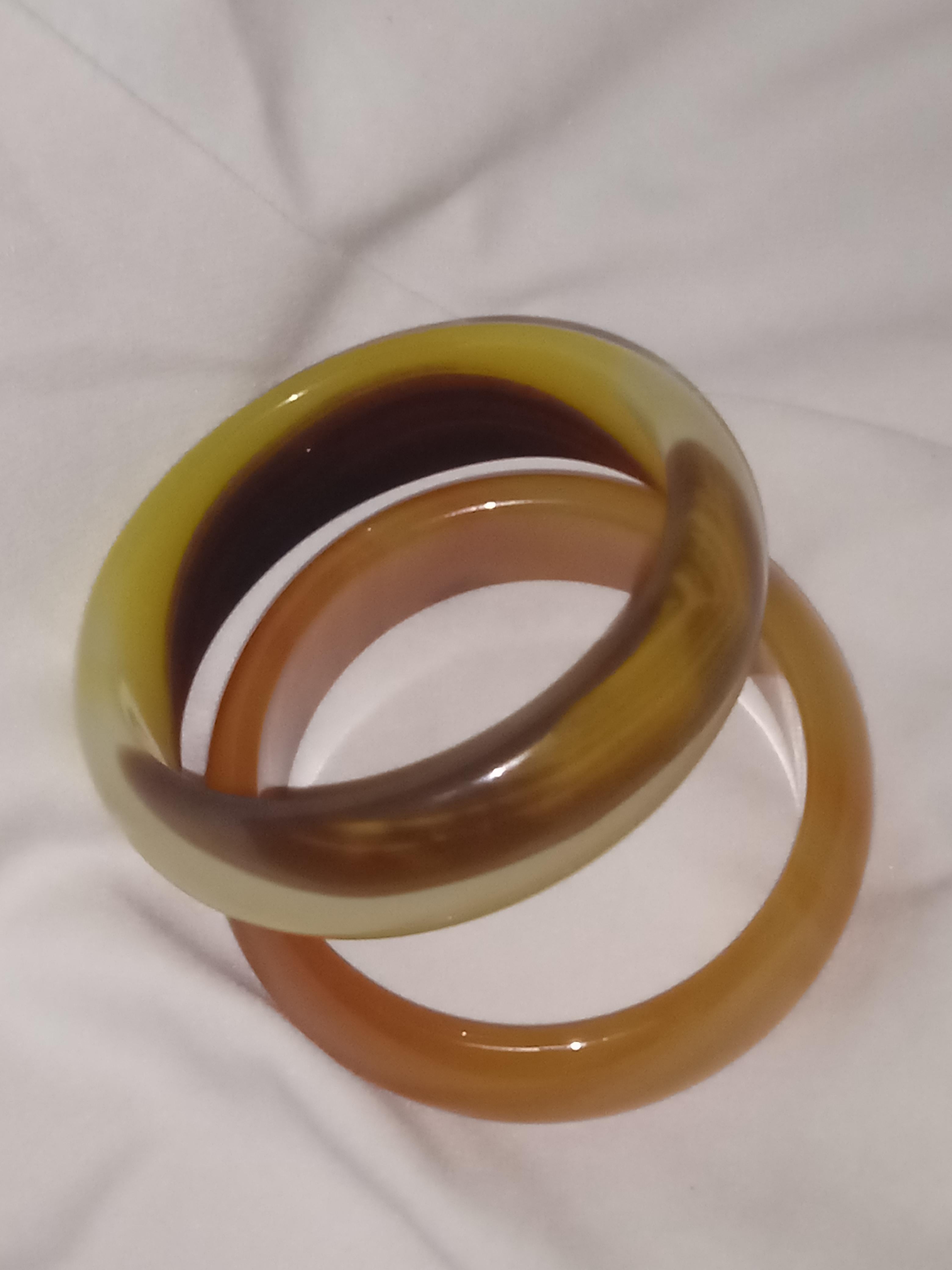 Natural Agate gem stone bangles pair  - Sculpture by Unknown