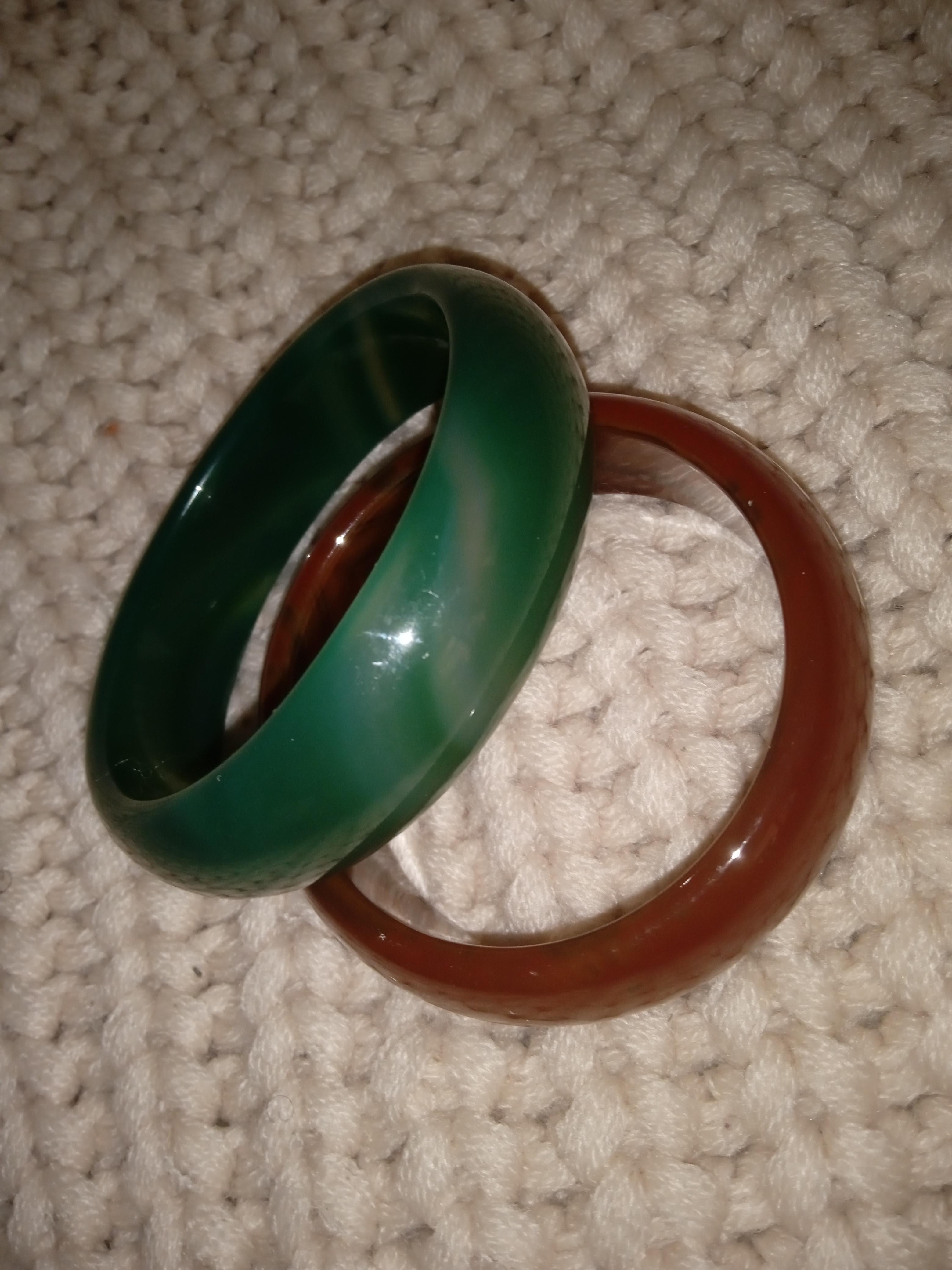 Natural Agate gem stones pair of bangles  - Contemporary Sculpture by Unknown