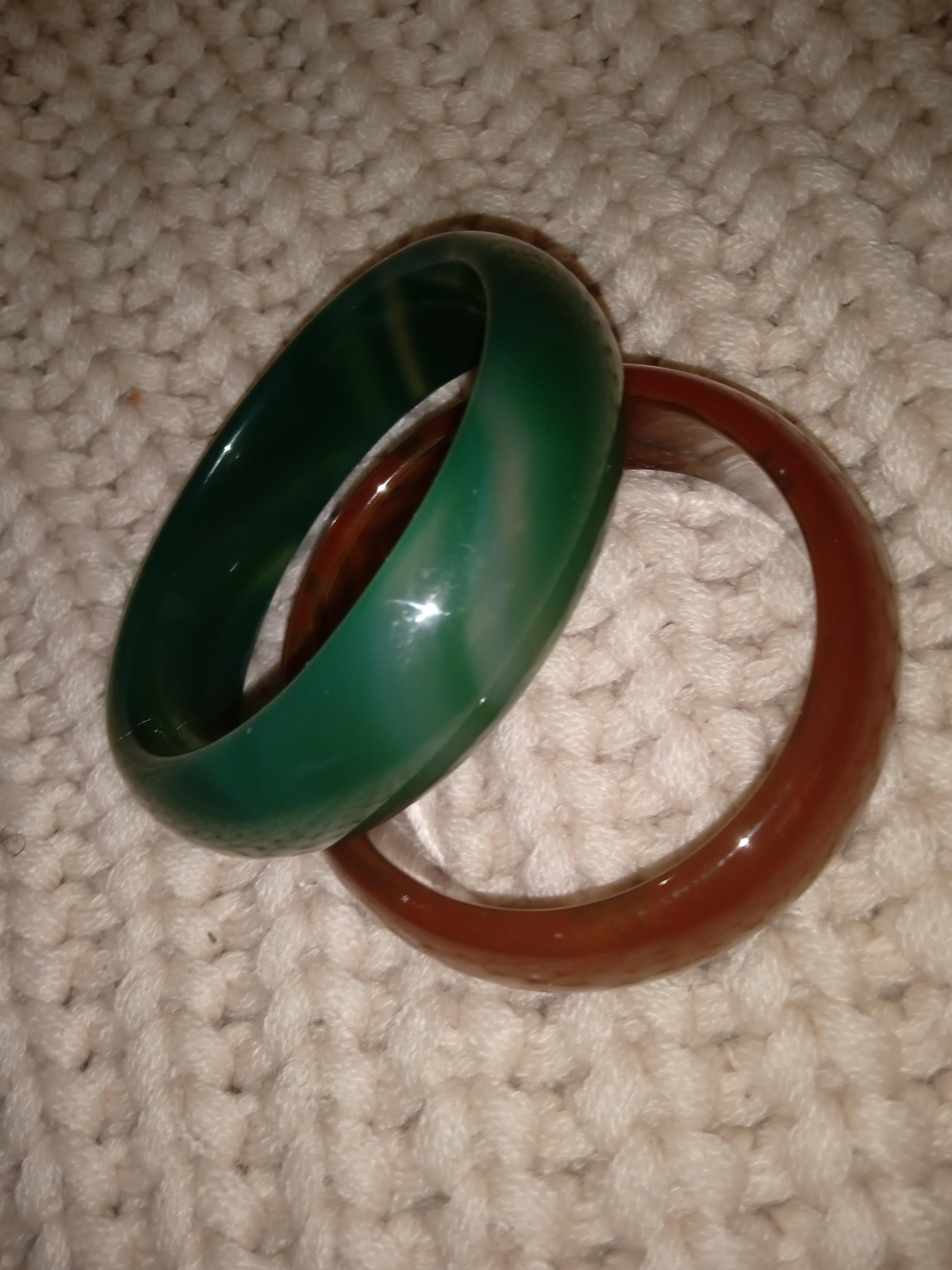 Natural Agate gem stones pair of bangles  - Sculpture by Unknown
