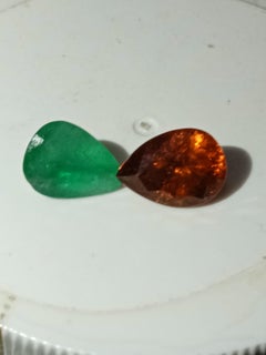 Natural spesitite garnet & Zambia emerald pair 5.05 carts