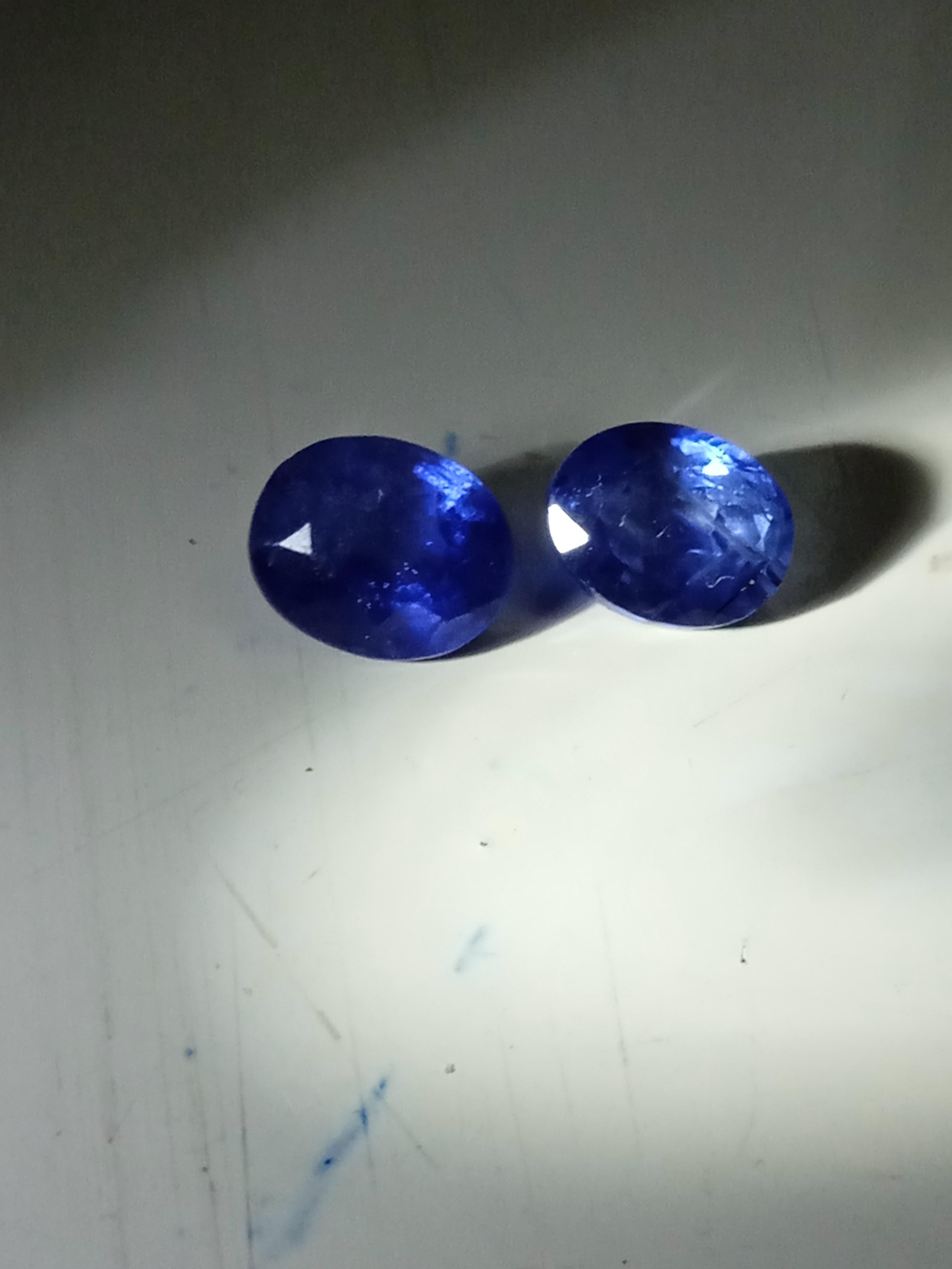 Paire de saphirs naturels du Sri Lanka bleu fleur de corne de 3 carats  - Sculpture de Unknown