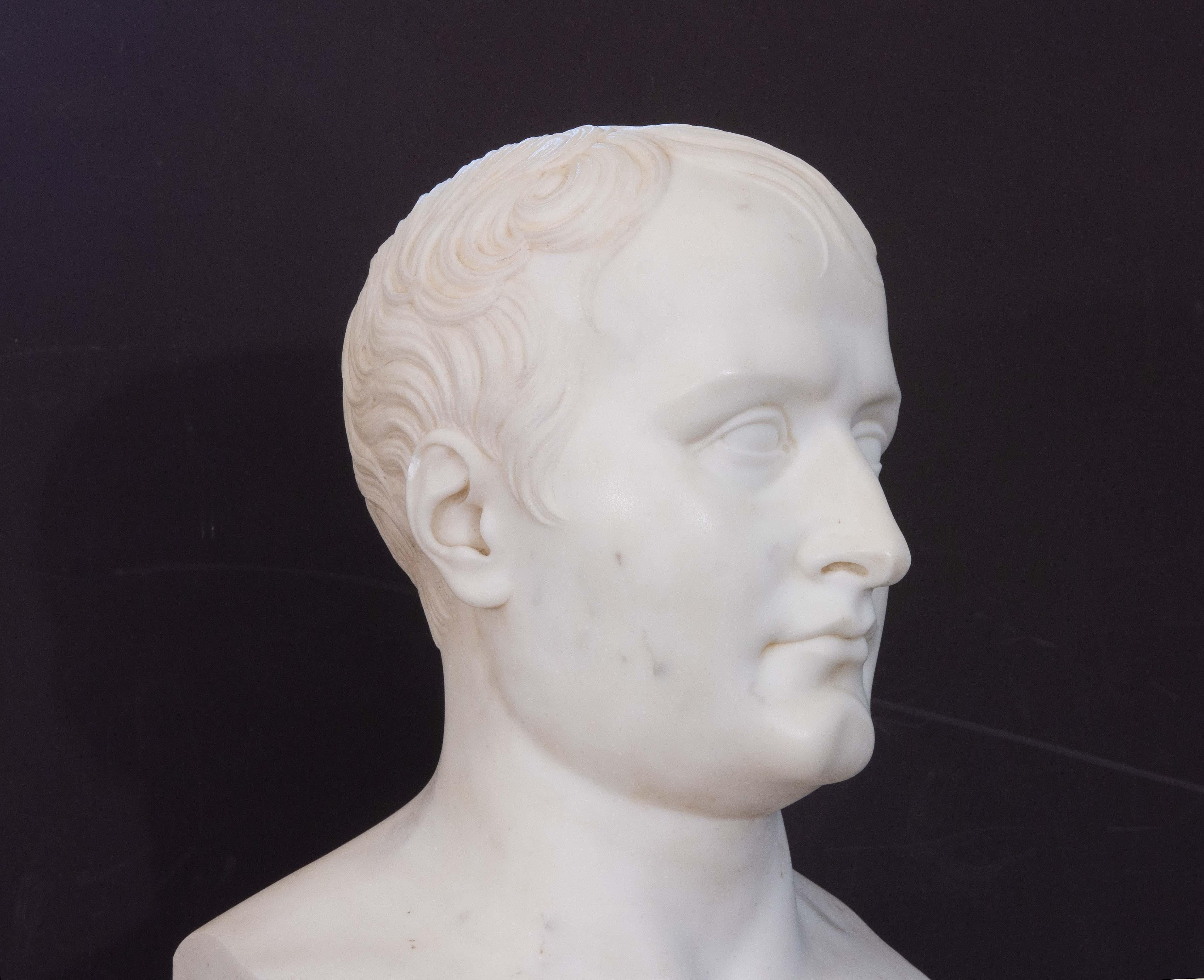 Neoclassical Carved Marble  Bust of Napoleon Bonaparte After Antonio Canova  1