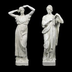Neoclassical sculpture in Rome- Pair of 19th century Italian scagliola - Figures