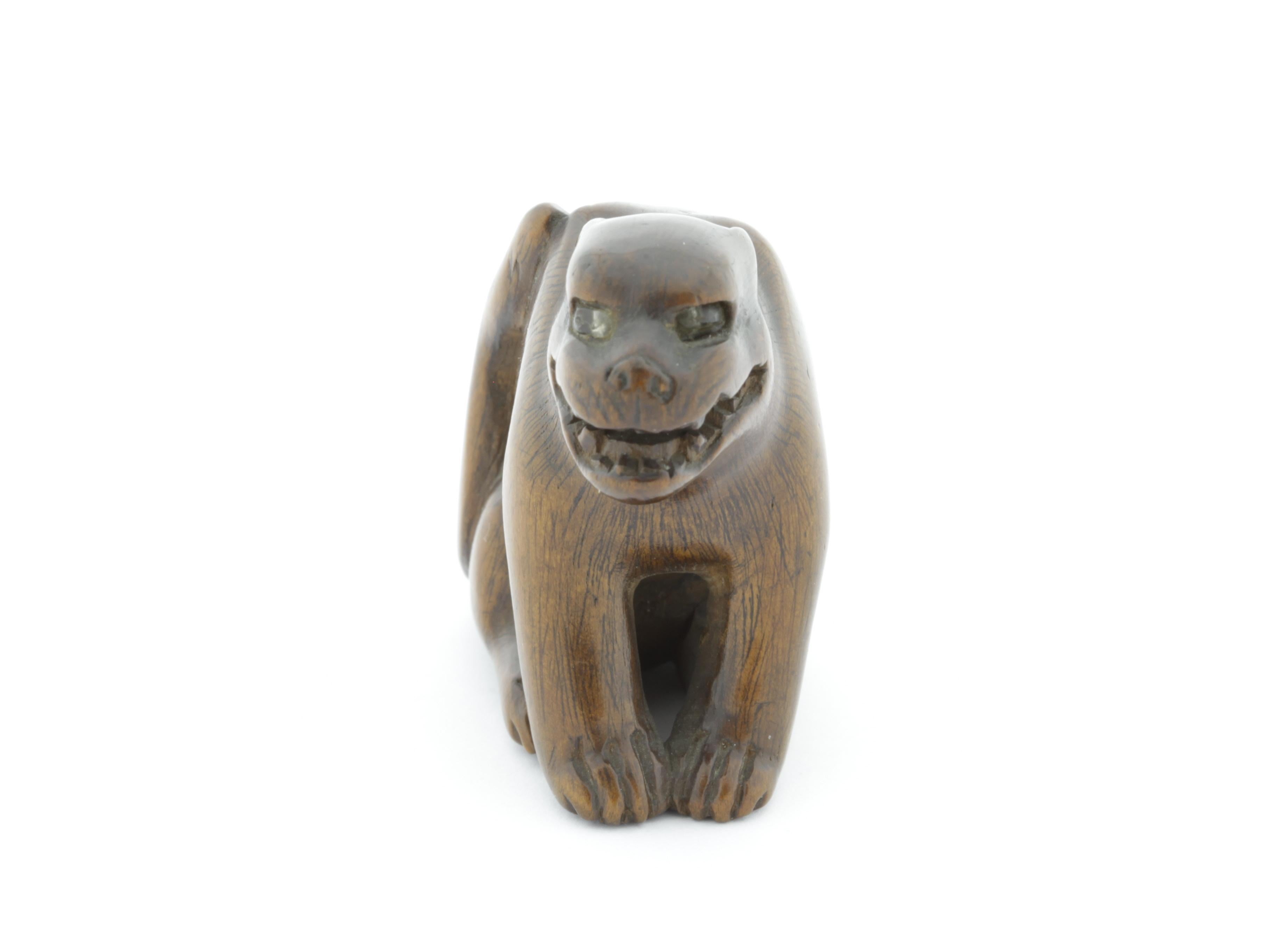  Netsuke, Wood, Accessory, Fashion, 19th Century Antique Woodcraft Dog - Other Art Style Art by Unknown