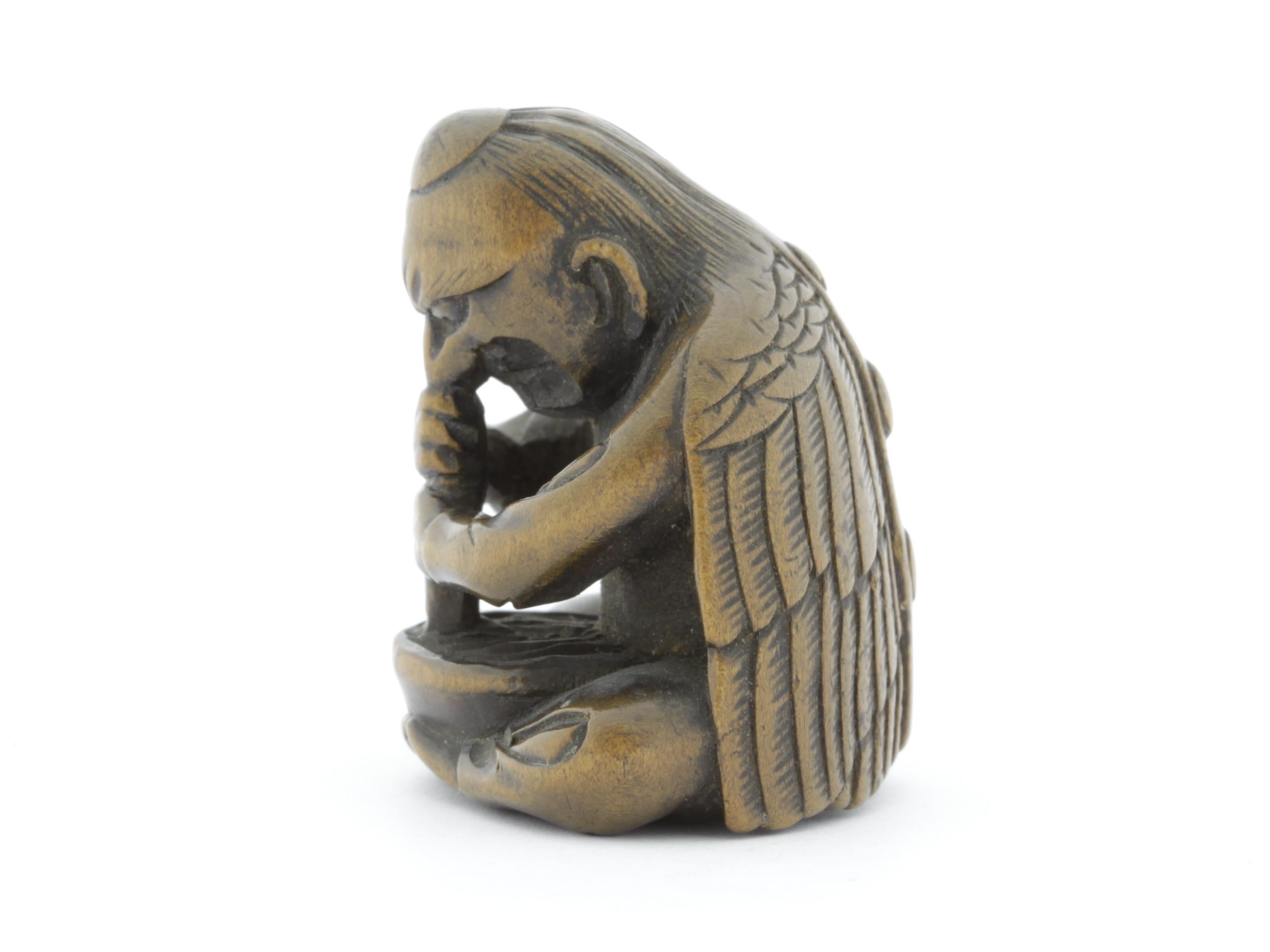 Netsuke, Wood, Accessory, Fashion, 19th Century, Antique, Woodcraft, Tengu - Sculpture by Unknown