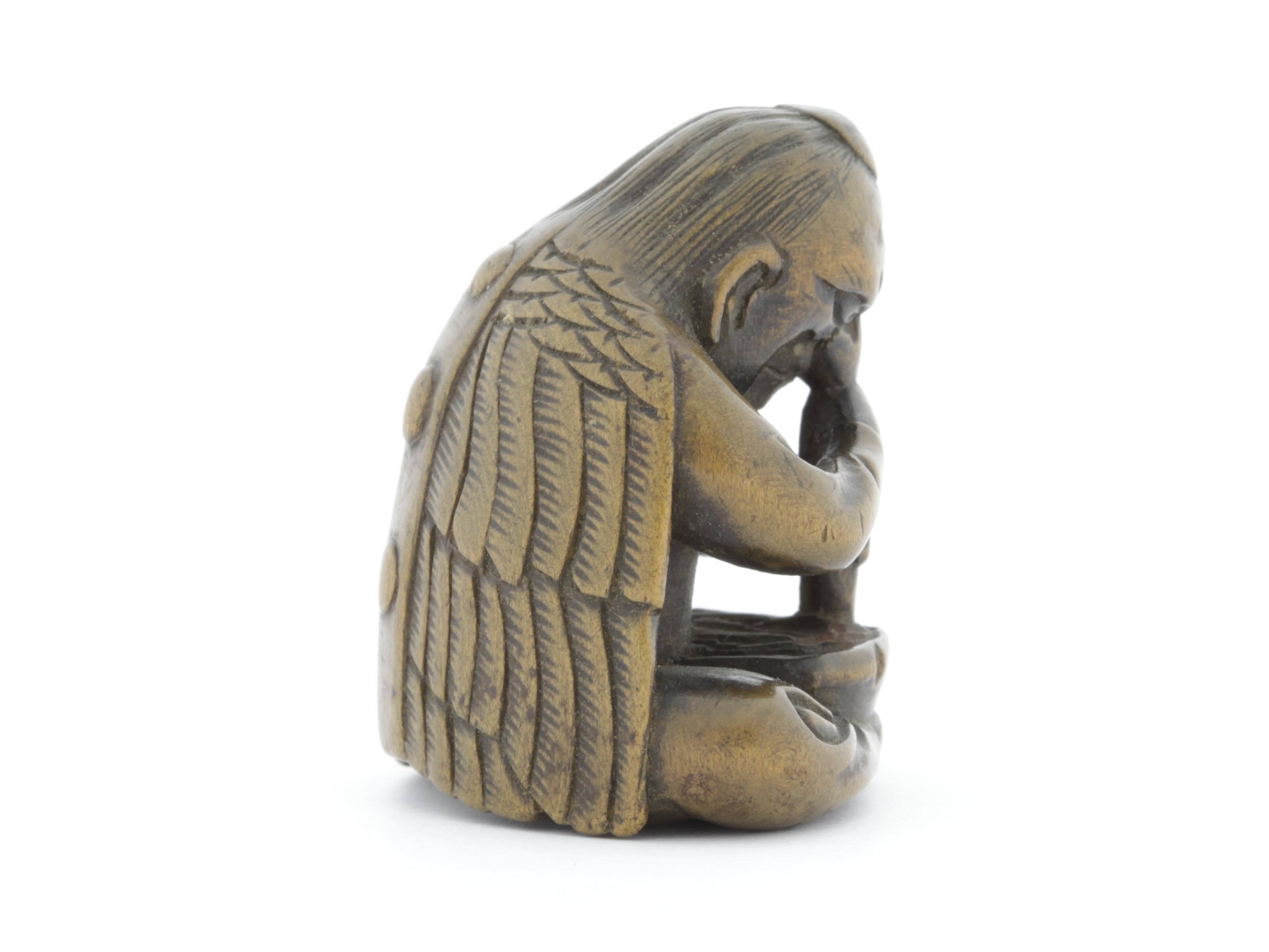 Netsuke, Wood, Accessory, Fashion, 19th Century, Antique, Woodcraft, Tengu - Brown Figurative Sculpture by Unknown