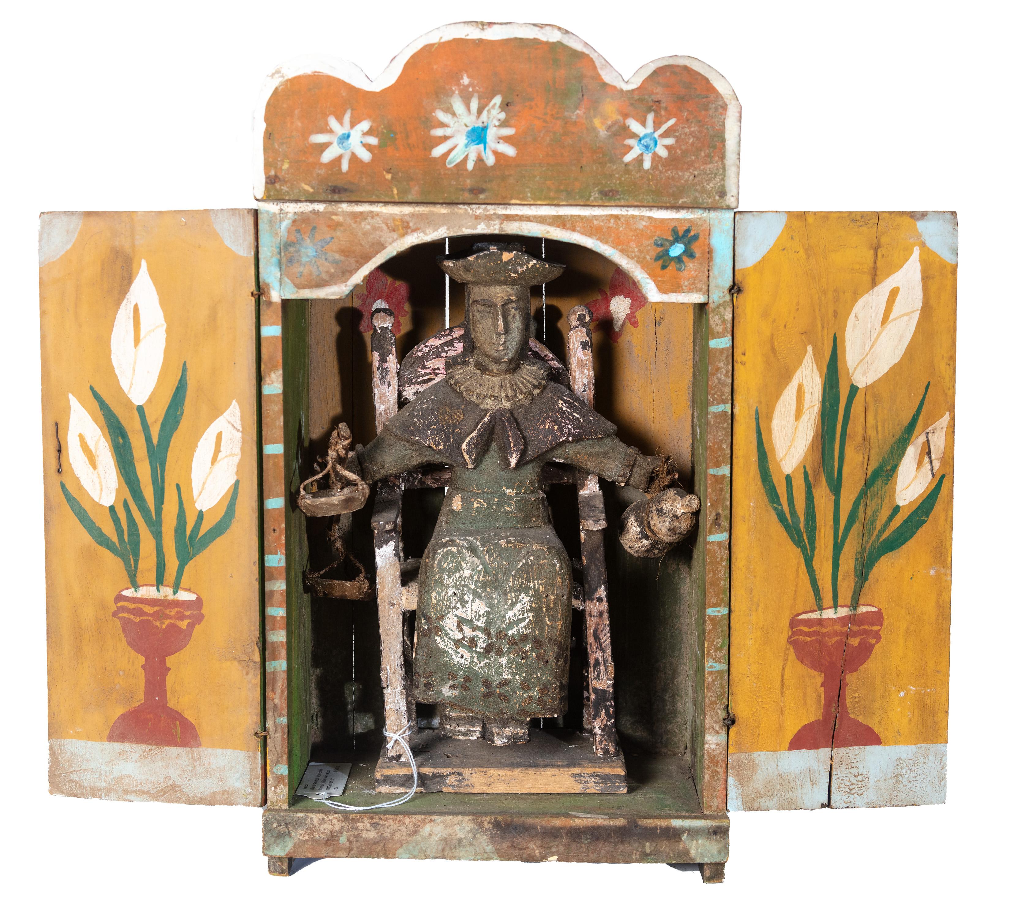 Unknown Figurative Sculpture - "Nino de Aotocha in Nicho (Holy Child in Niche) Retablo" Carved Wood from Mexico