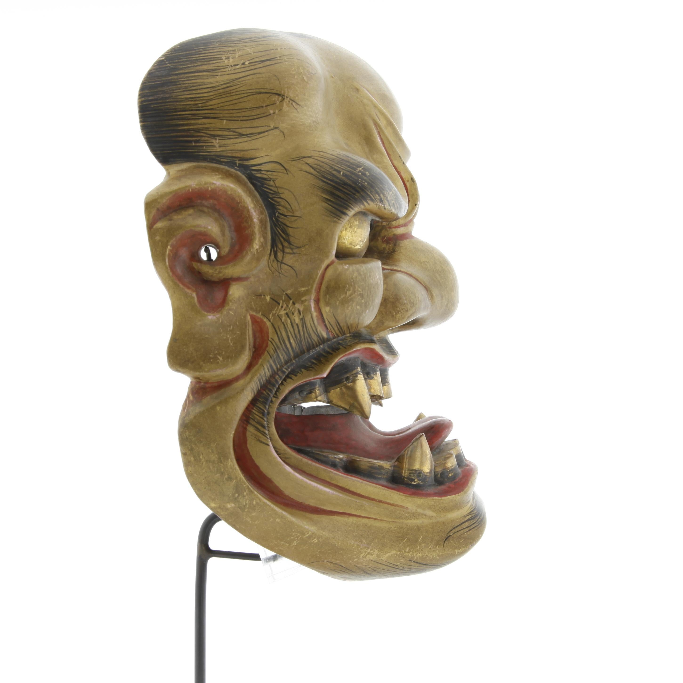 Noh Mask of a Fierce God, Actor, Japanese Theatre, Drama, 19th Century Woodcraft - Brown Figurative Sculpture by Unknown