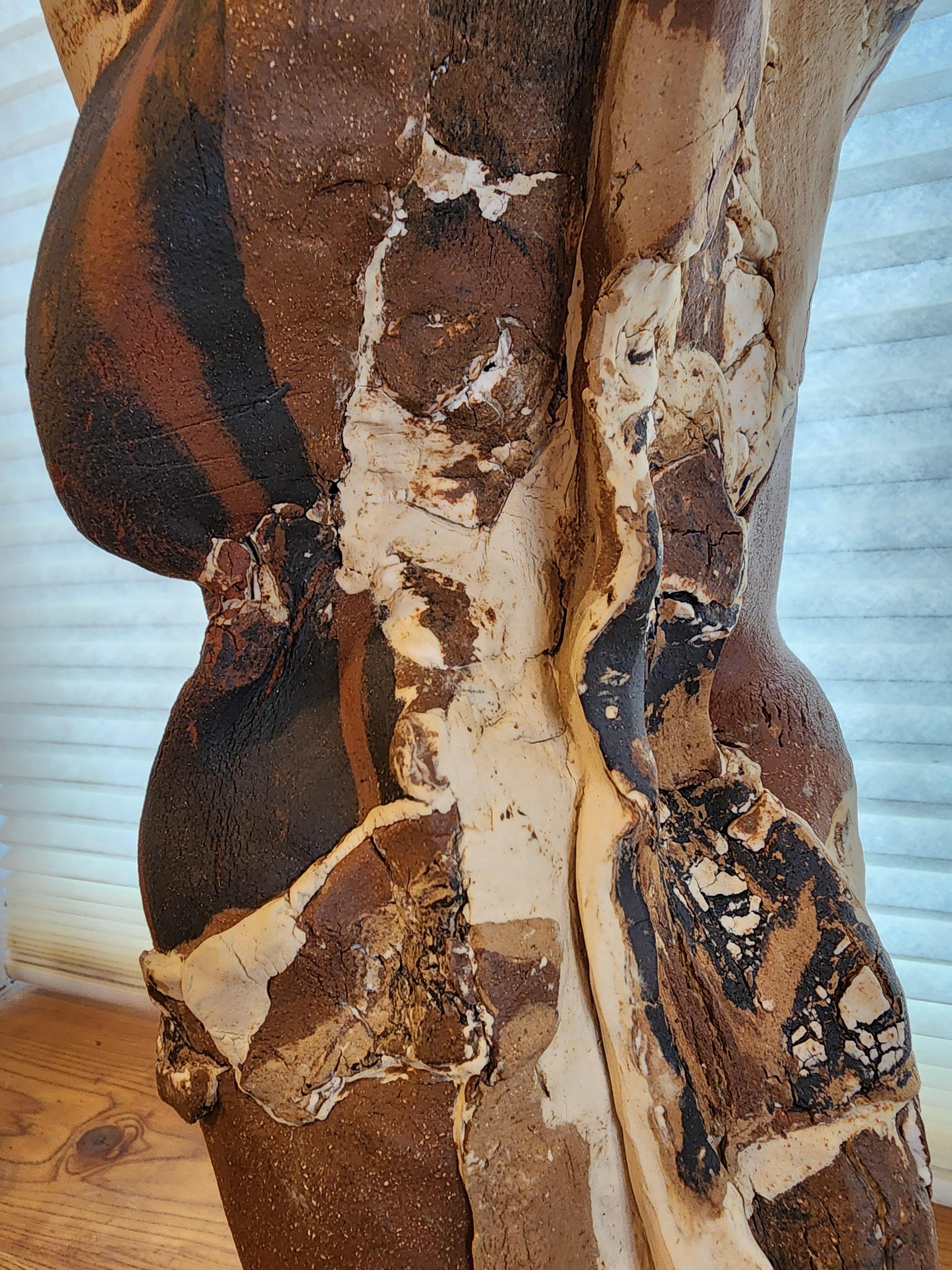Ceramic sculpture of combined clay bodies, unique processes developed by Anna Bush Crews, looks to inherent qualities in the material, the way it smoothes, or not, the way it stretches or breaks up in actions that make the shapes and form the
