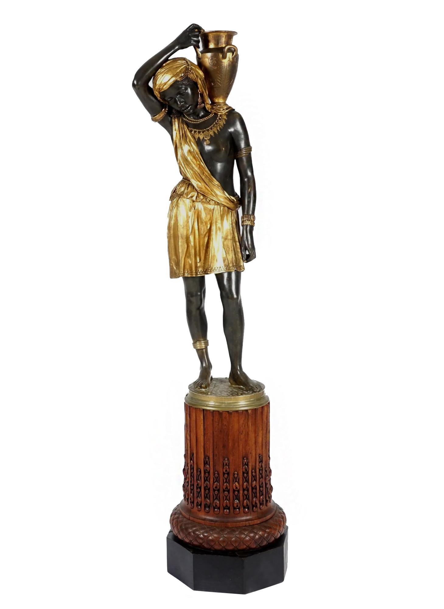 Nubian Water Carrier in Gilt & Patinated Bronze Attributed Graux-Marly Foundry For Sale 10
