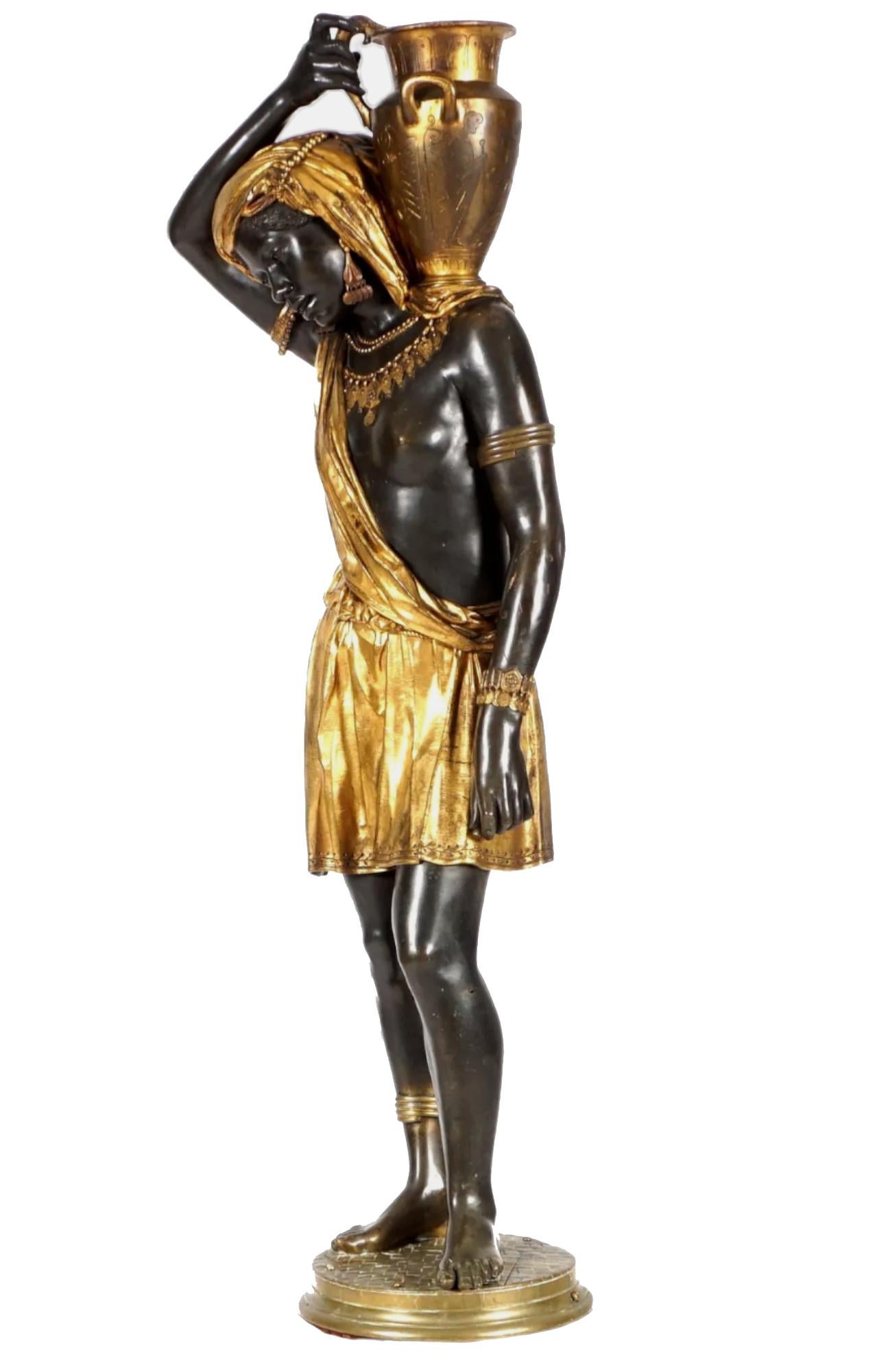 Nubian Water Carrier in Gilt & Patinated Bronze Attributed Graux-Marly Foundry - Sculpture by Unknown