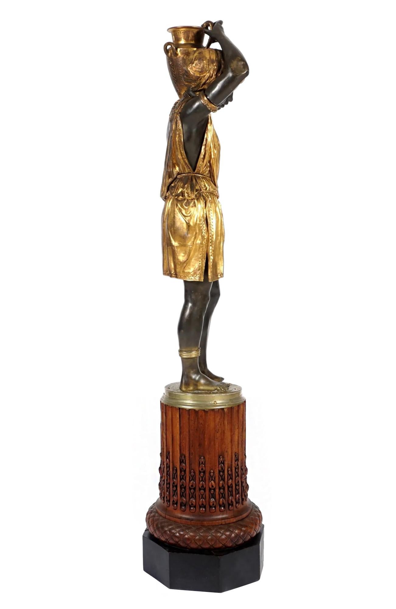 Nubian Water Carrier in Gilt & Patinated Bronze Attributed Graux-Marly Foundry For Sale 7