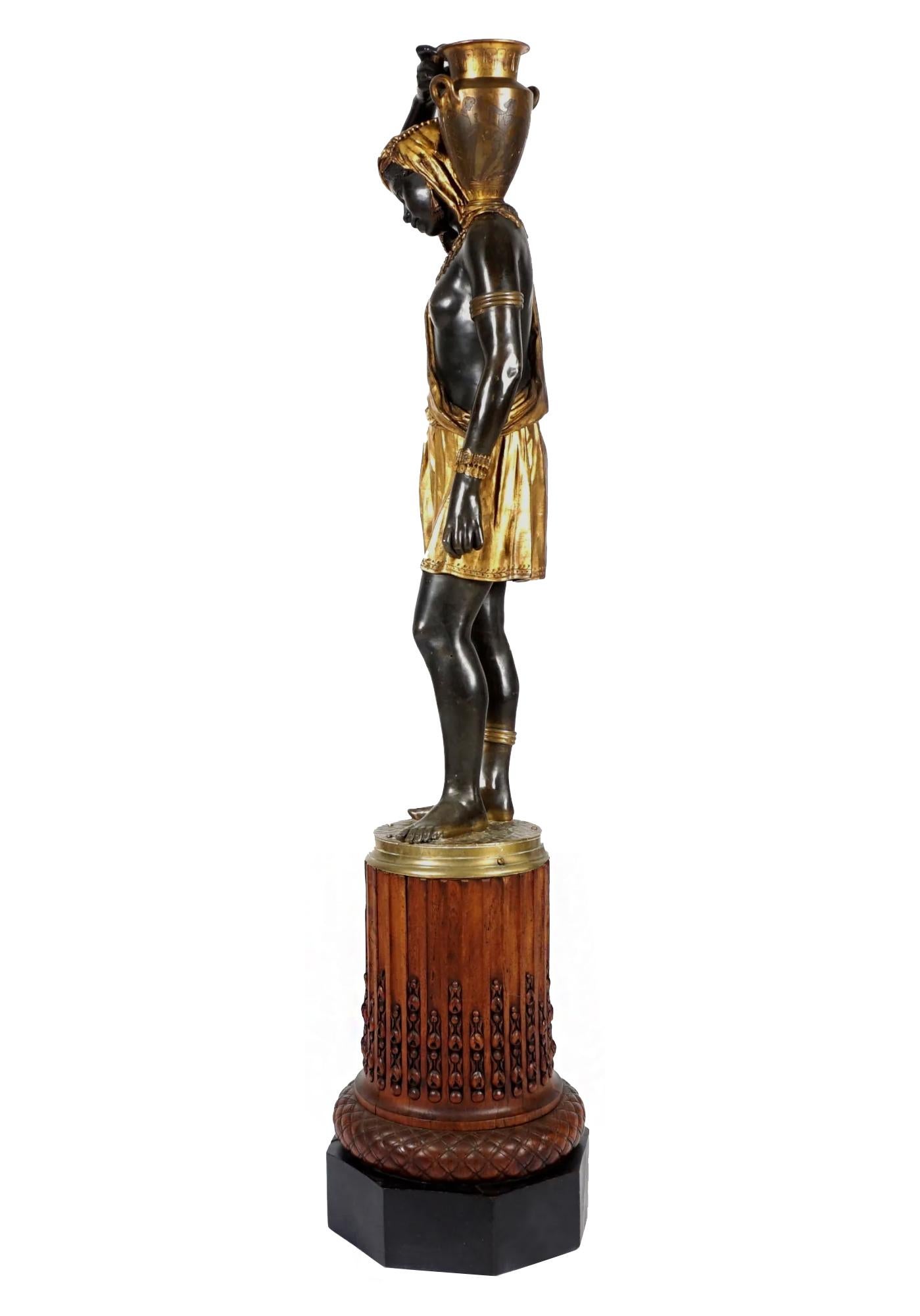 Nubian Water Carrier in Gilt & Patinated Bronze Attributed Graux-Marly Foundry For Sale 8