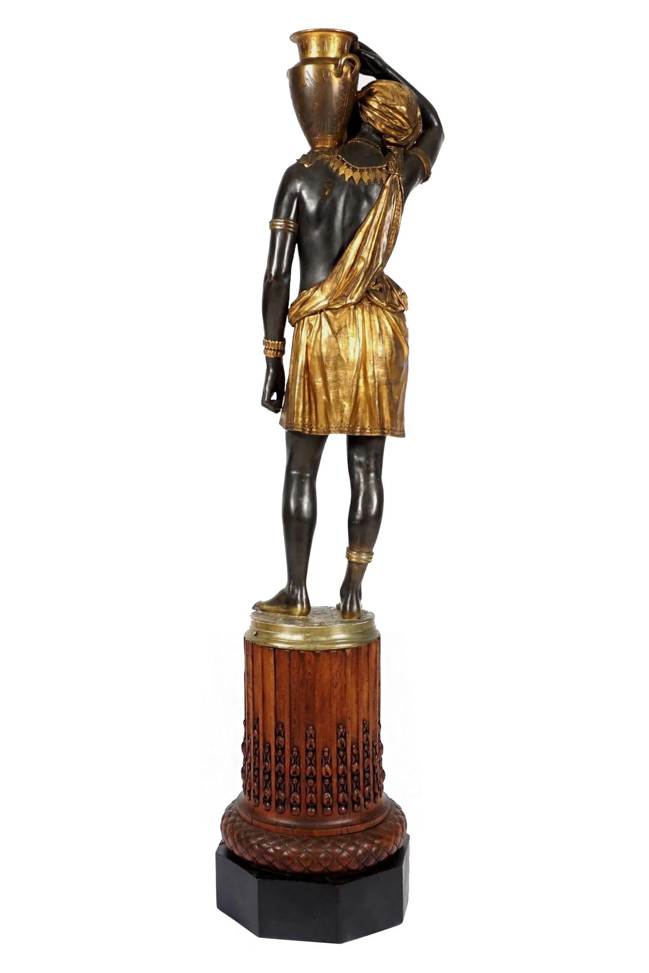 Nubian Water Carrier in Gilt & Patinated Bronze Attributed Graux-Marly Foundry For Sale 9