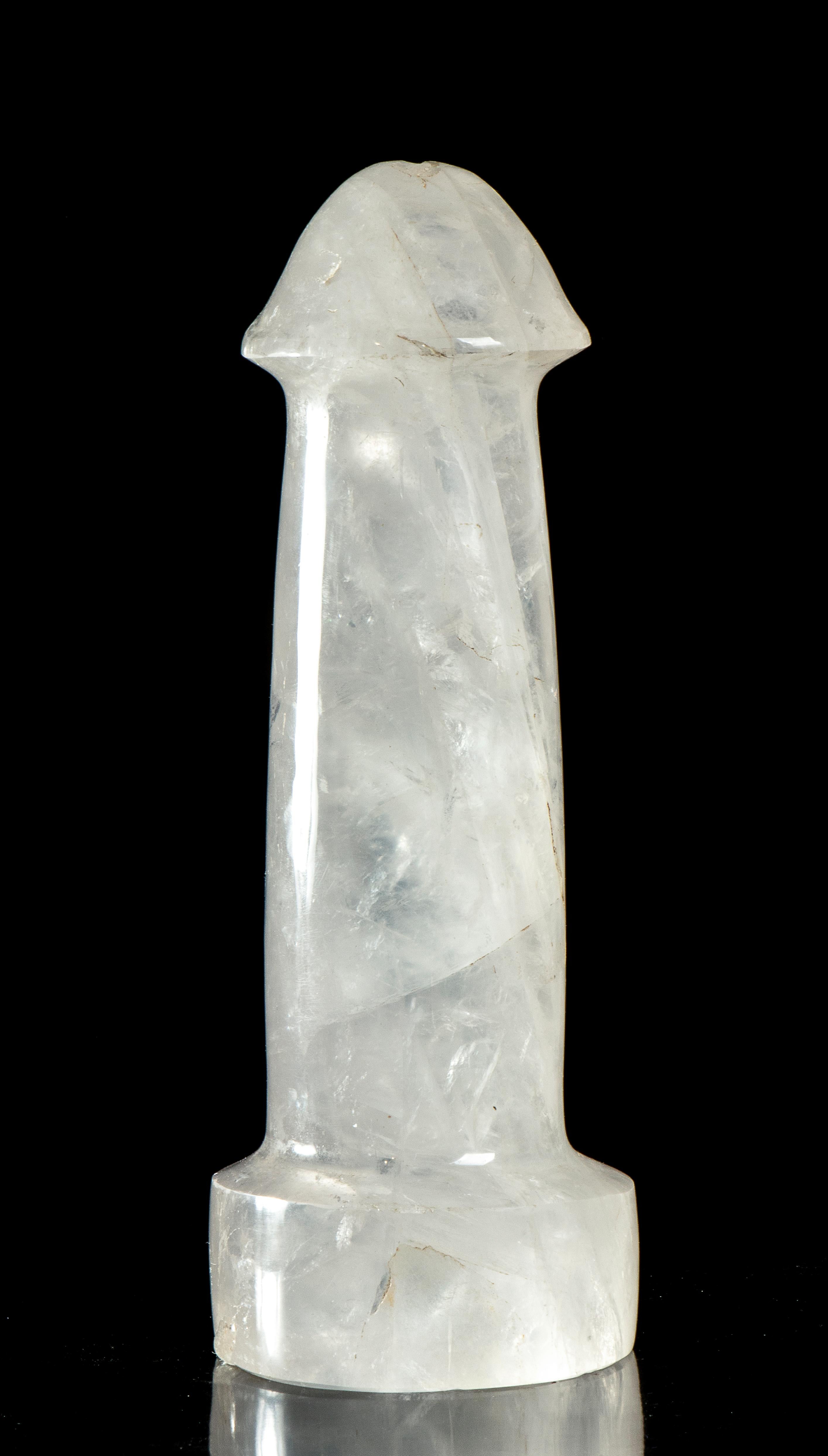 an impressive and unique sculpture of Phallus, hand carved in the semiprecious stone Rock crystal. from the ancient Egypt until modern time Phallus sculptures played an important role in the cult of Osiris in ancient Egyptian religion. When Osiris'