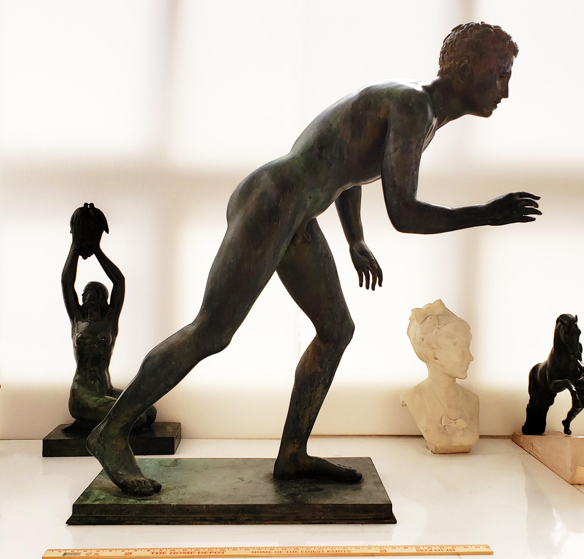 Nude Male Runner Classical Patinated  Bronze After the Antique - Gold Figurative Sculpture by Unknown