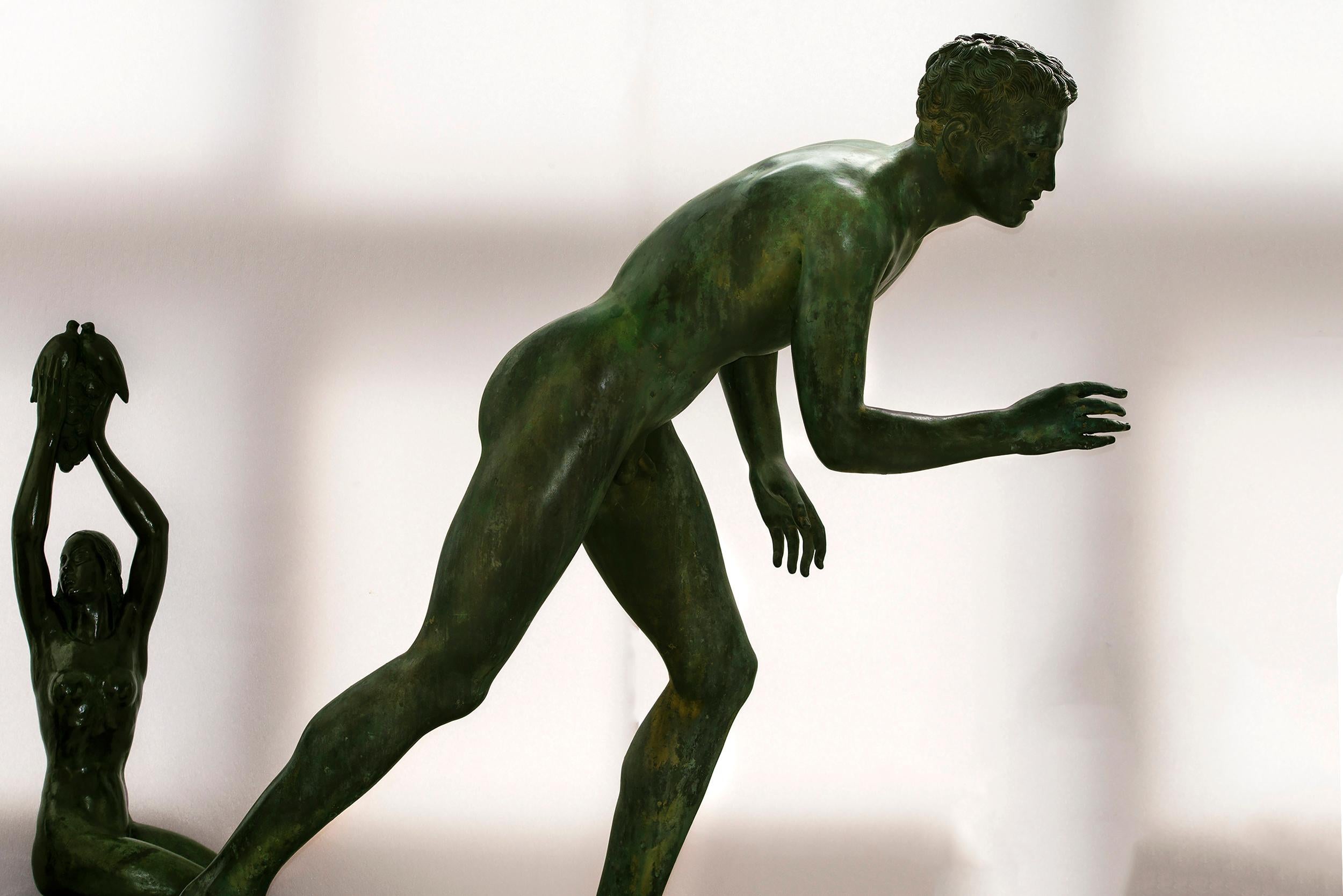 Unknown Figurative Sculpture - Nude Male Runner Classical Patinated  Bronze After the Antique