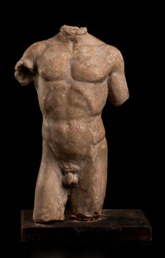 Sculpture nue en terre cuite Torse d'athlète masculin 19ème siècle Académie romaine