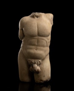 Nude White Marble Male Torso Sculpture Classical Greek Styl  19th Grand Tour
