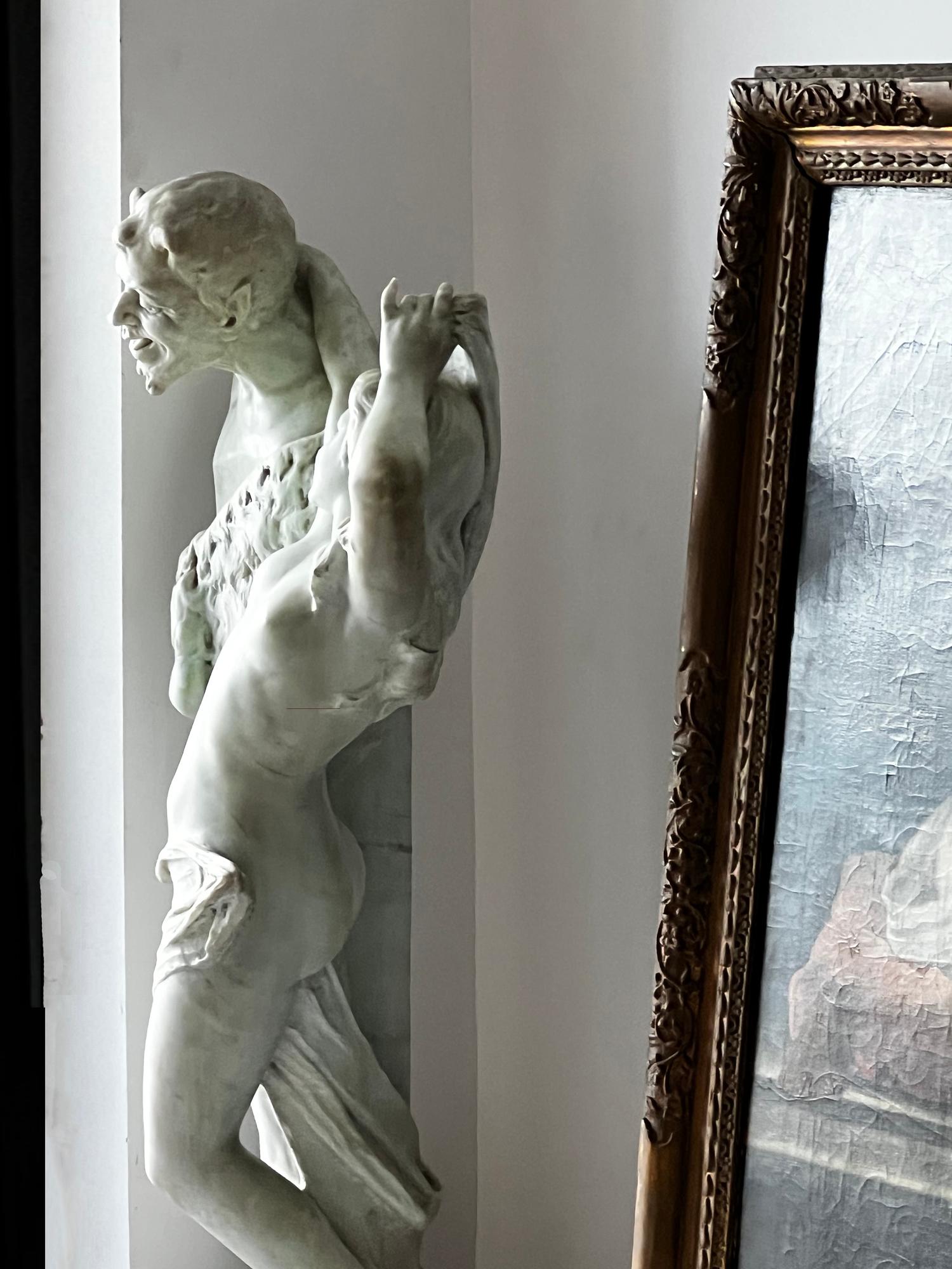Erótico  Mármol Mitológico Sexual Figural, Mujer desnuda, Bacante y Sátiro Herm en venta 8
