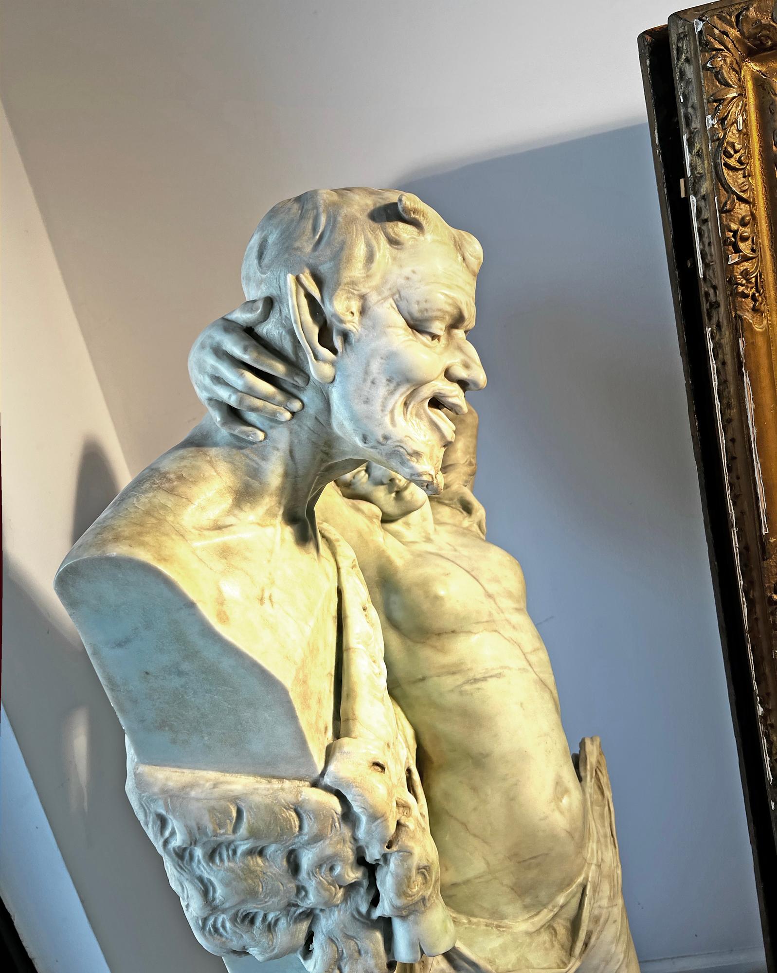 Erótico  Mármol Mitológico Sexual Figural, Mujer desnuda, Bacante y Sátiro Herm en venta 11