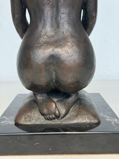 Nude Woman Knelling On The Pillow Signed Illegibly