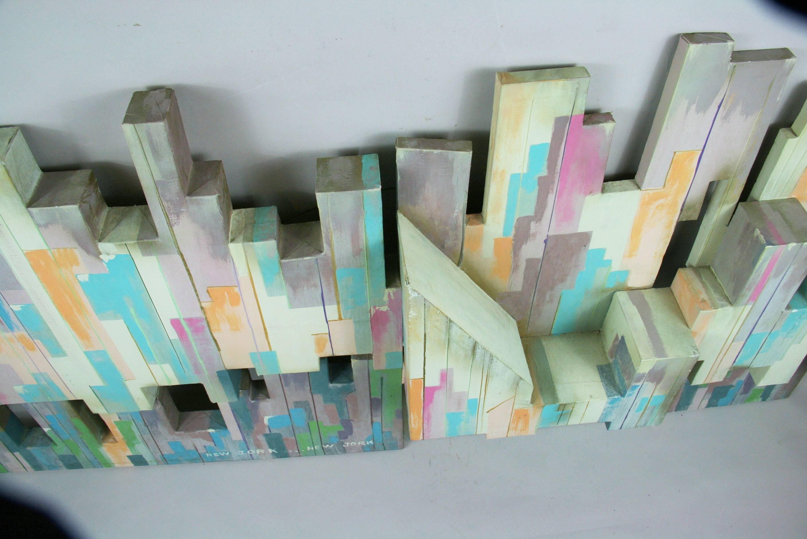 City Skyline Sculptural Painting by Yolay - Sculpture by Unknown