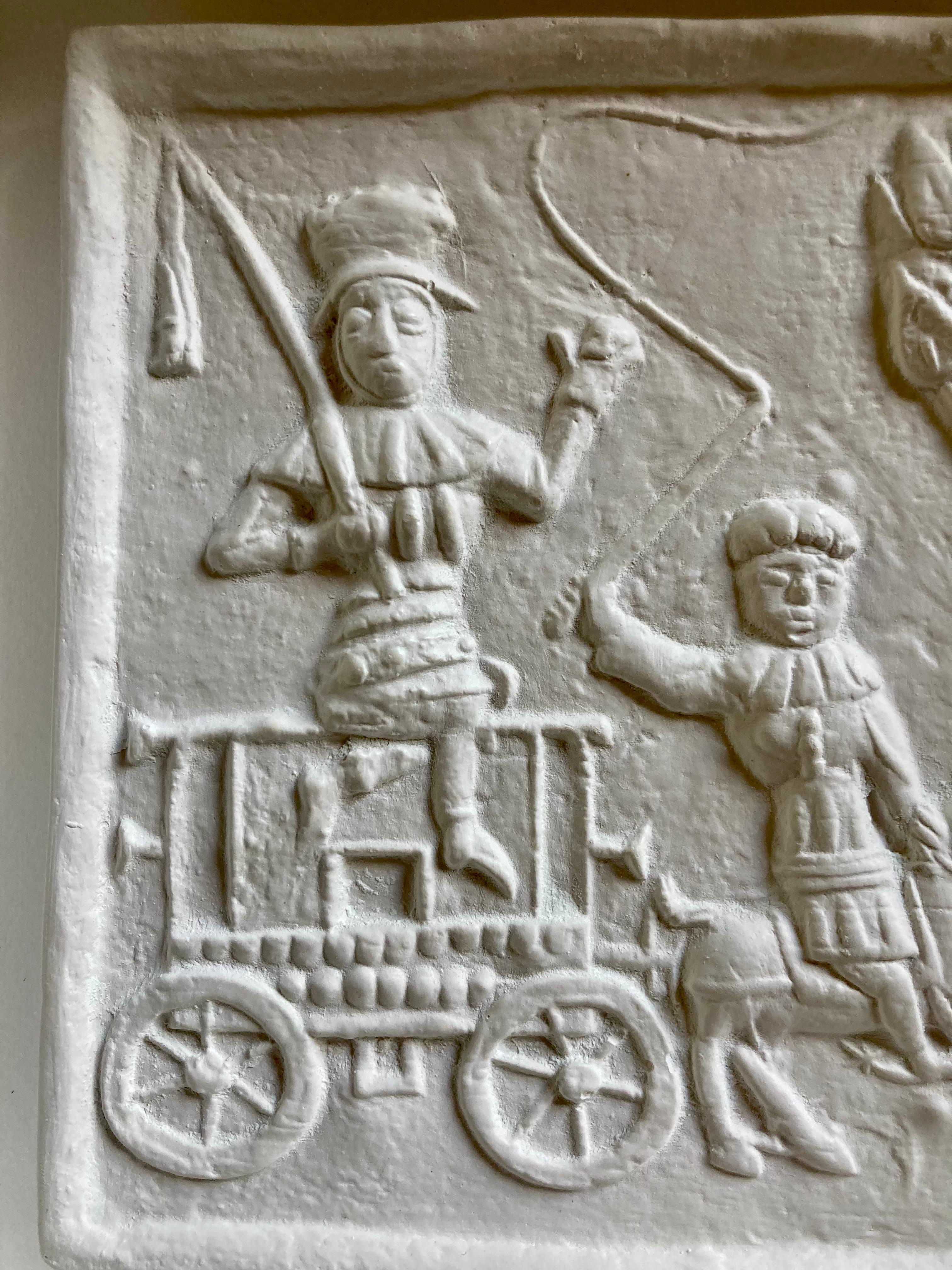 One on a chariot  Medieval Tile Gypsum Cast - Gothic Sculpture by Unknown