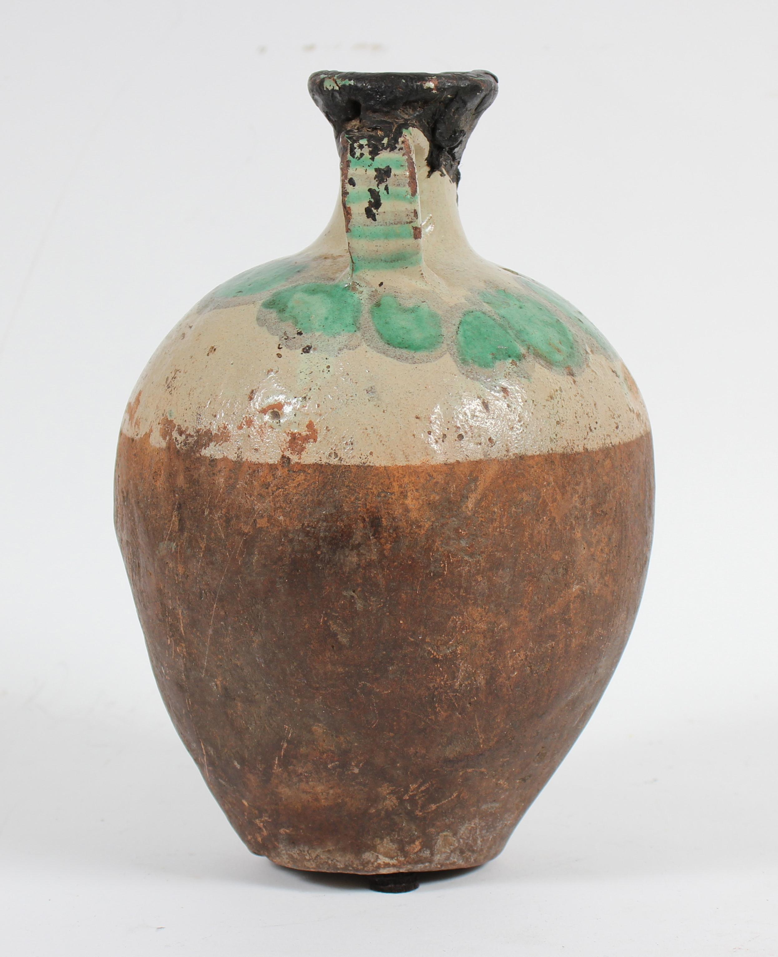 Organic 20th Century Ceramic Vase in Taupe with Turquoise and Red - Sculpture by Unknown