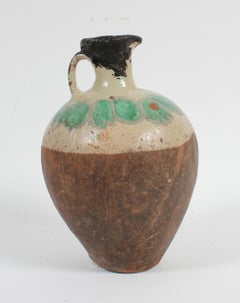 Organic 20th Century Ceramic Vase in Taupe with Turquoise and Red