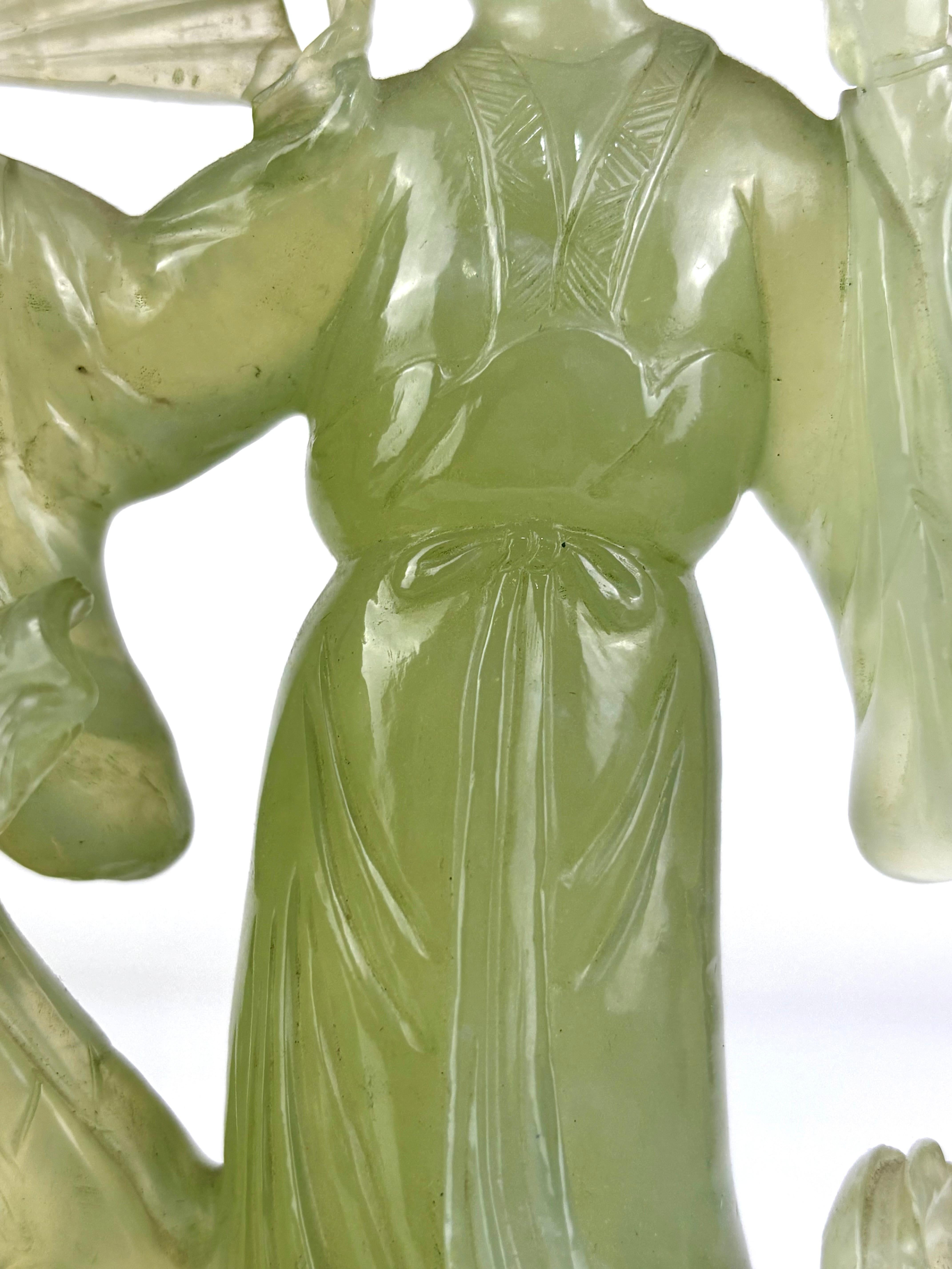 Oriental Jade Sculpture of Two Court Ladies with Tree – Mid-20th Century For Sale 7