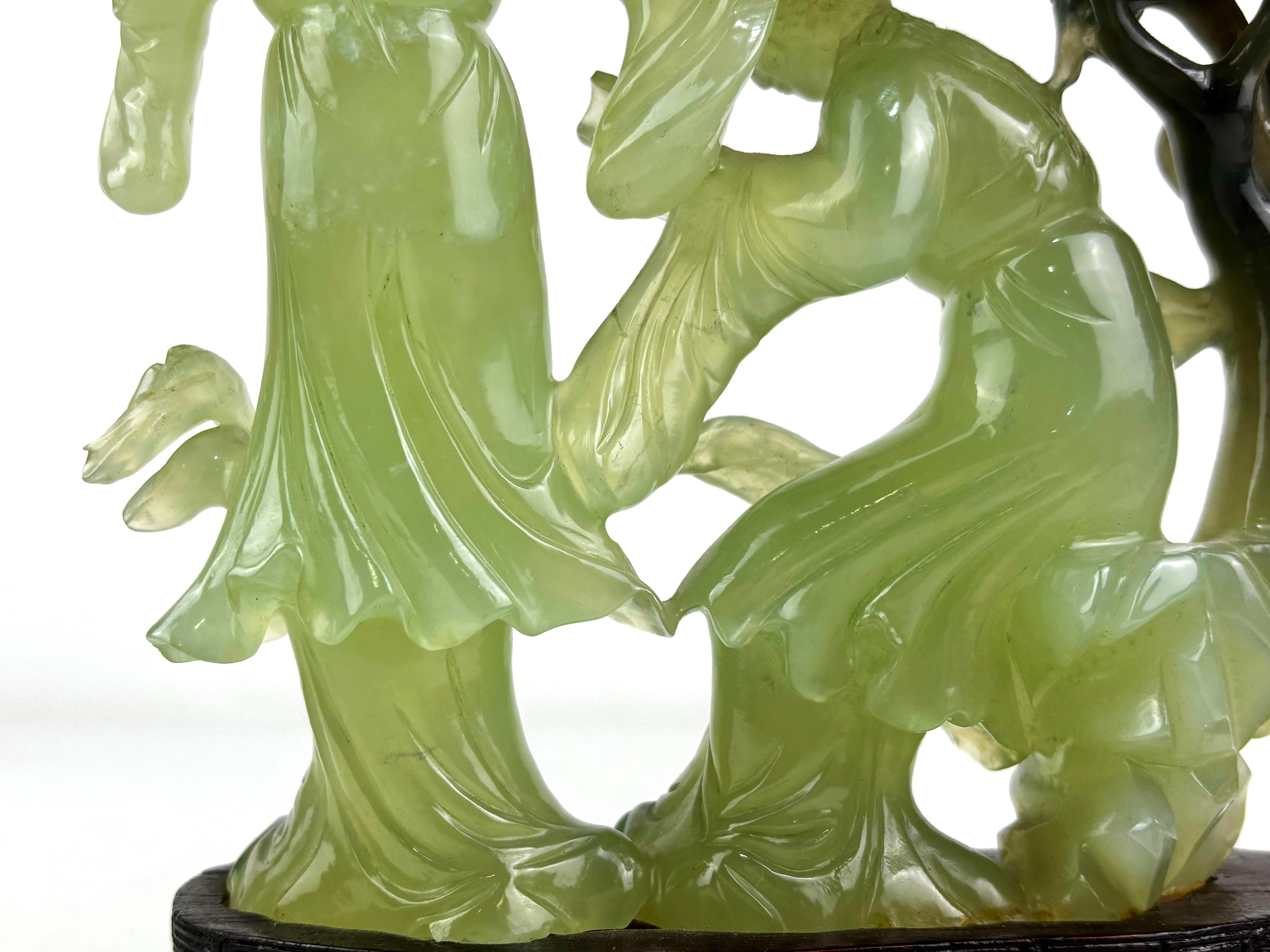 Oriental Jade Sculpture of Two Court Ladies with Tree – Mid-20th Century For Sale 10