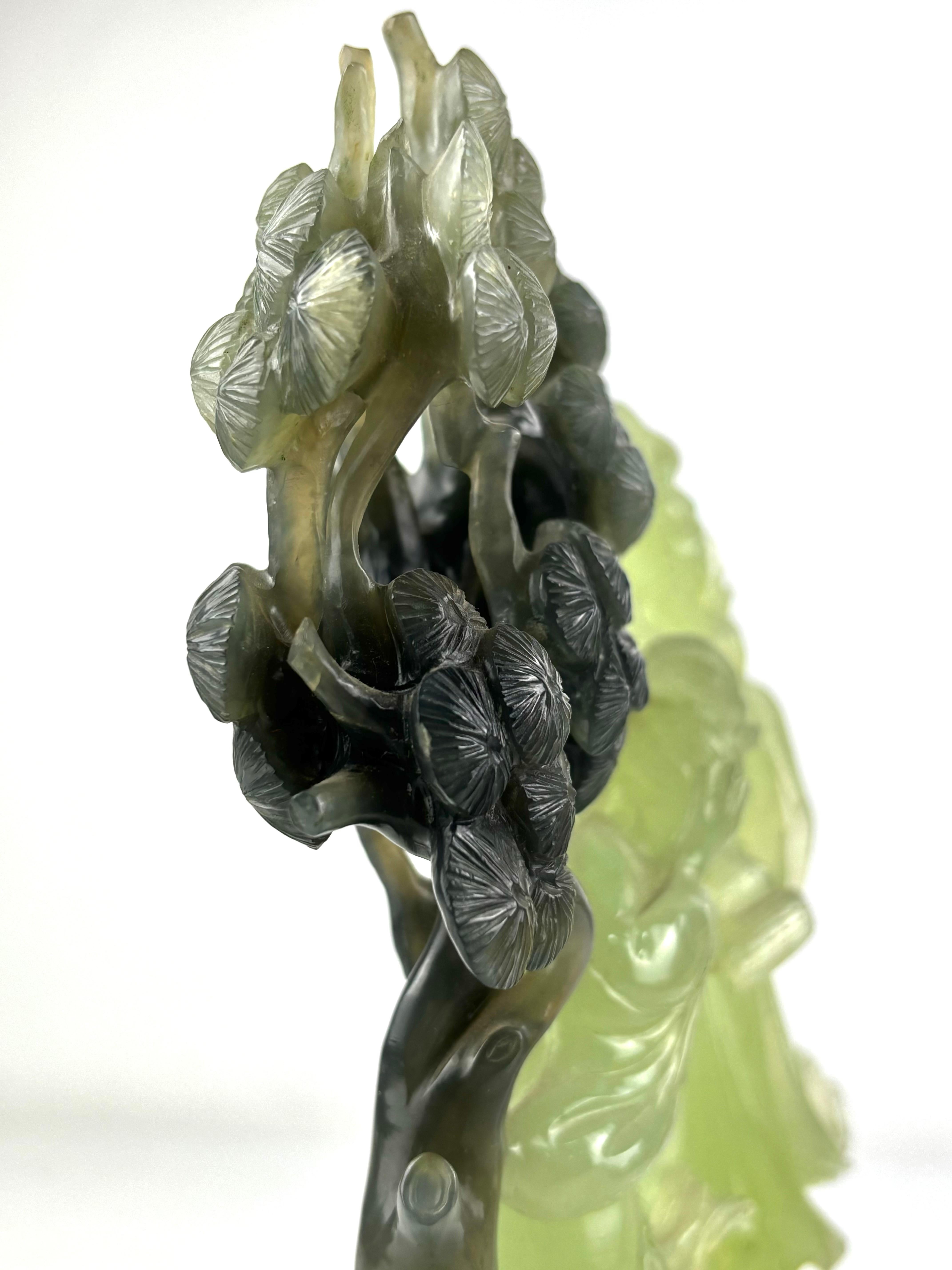 Oriental Jade Sculpture of Two Court Ladies with Tree – Mid-20th Century For Sale 12
