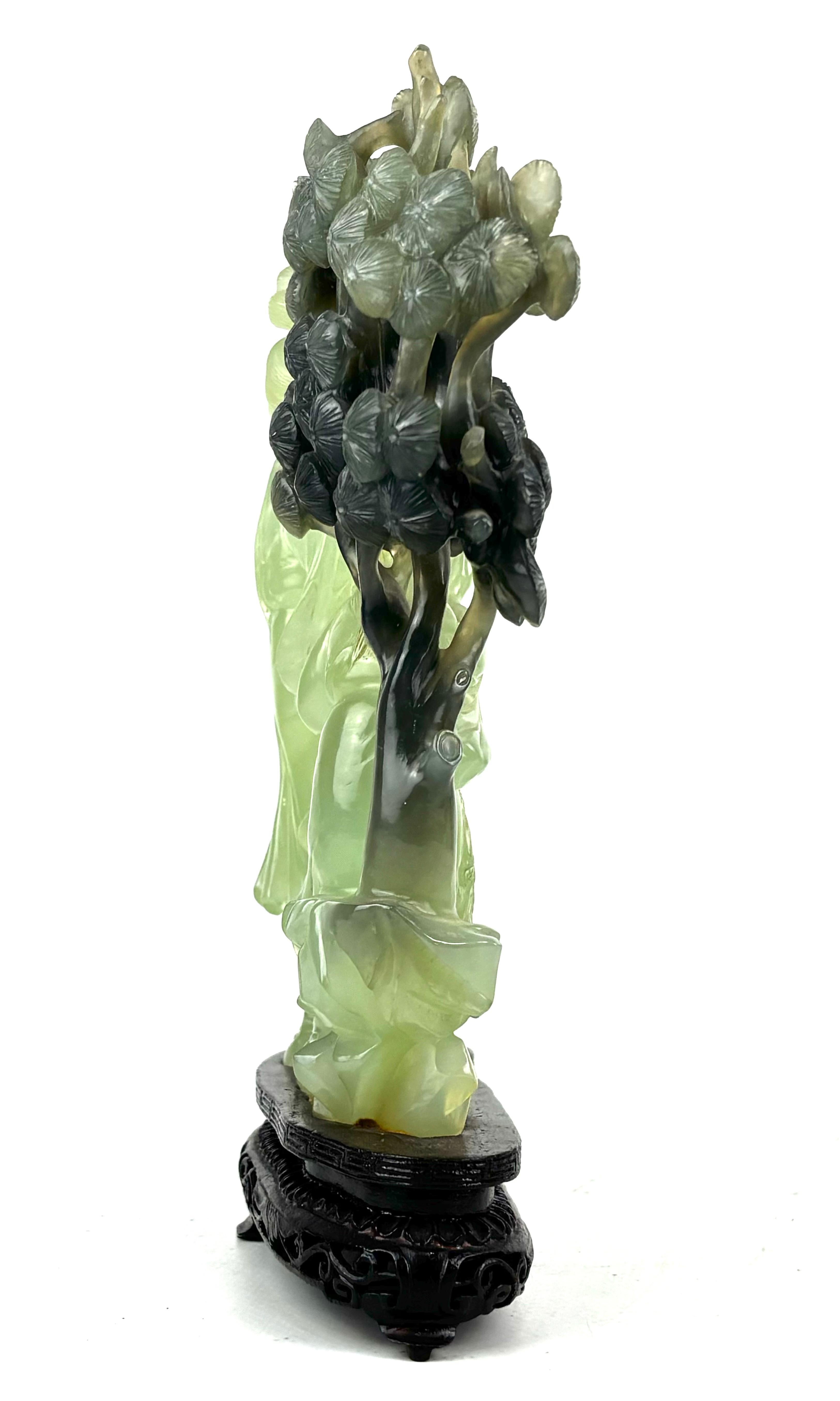 Oriental Jade Sculpture of Two Court Ladies with Tree – Mid-20th Century For Sale 4