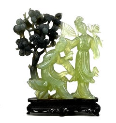 Oriental Jade Sculpture of Two Court Ladies with Tree – Mid-20th Century