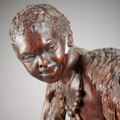 Orientalist African Hunter Sculpture, Carved Wood, 19th Century, 21in