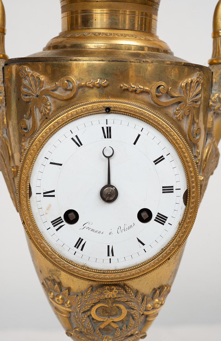 Finely chiseled gilt bronze French Empire antique clock.  - Gold Figurative Sculpture by Unknown