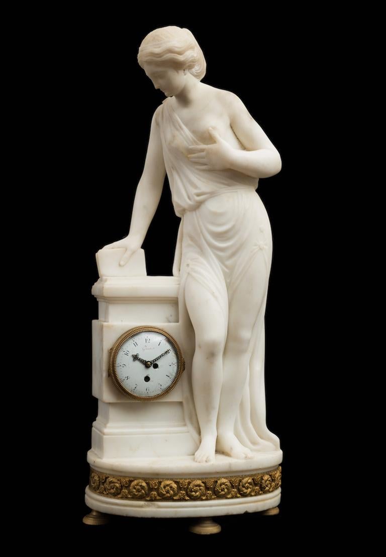Unknown Figurative Sculpture - Antique French Napoleon III clock in white statuary marble. 19sec. period.