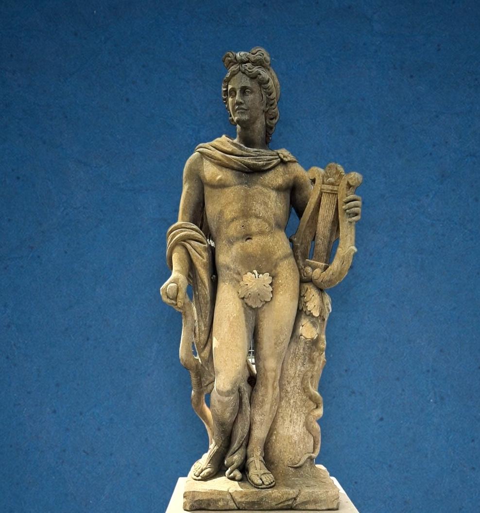 
Finely carved mythological subject in Vicenza limestone of Apollo in Excellent condition from an estate of Veneto. Timeless decoration for your interior or garden. 
Measurements: Statues cm 180, base cm 85.