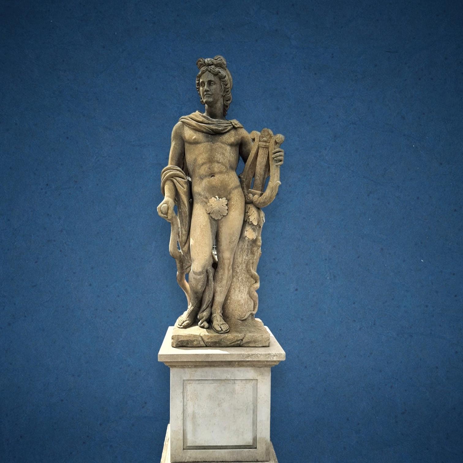 Esculturas italianas de piedra para exteriores de Apolo, tema mitológico romano - Nude Sculpture Azul de Unknown