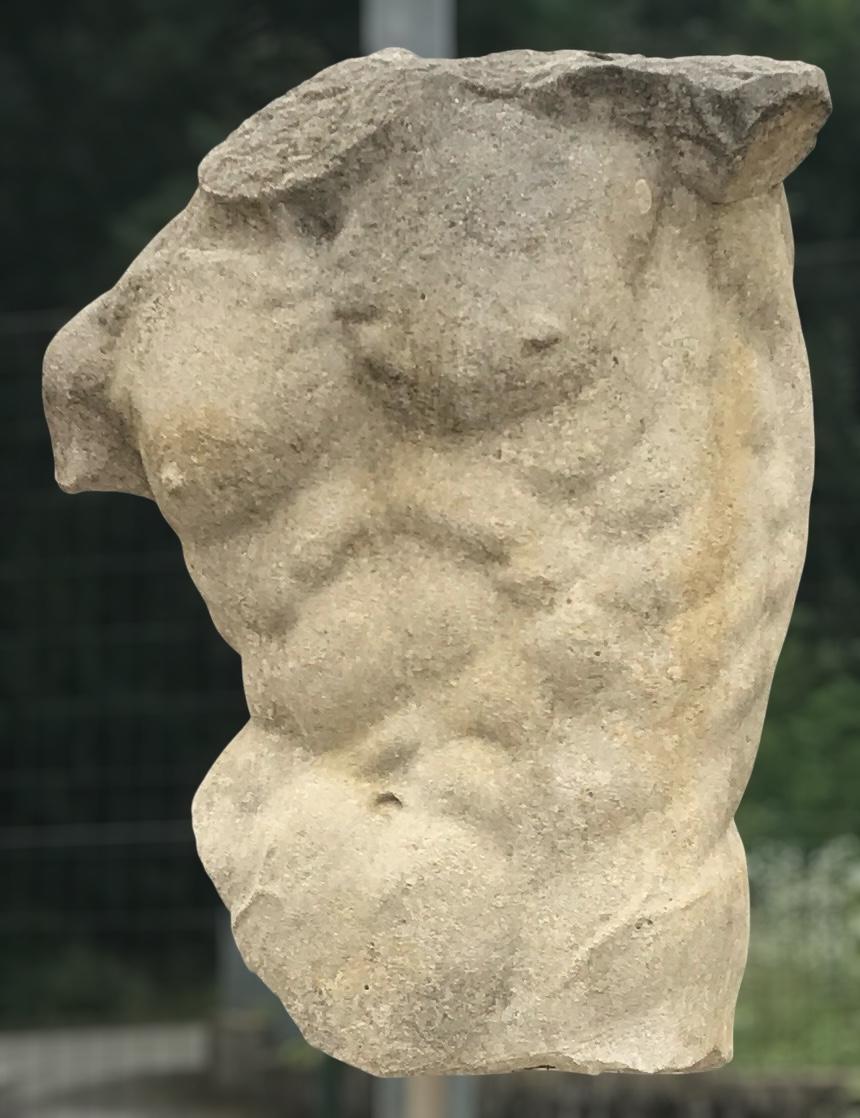 Outdoor Italian Stone Sculpture of Classical Torso with Base For Sale 8