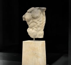 Outdoor Italian Stone Sculpture of Classical Torso with Base