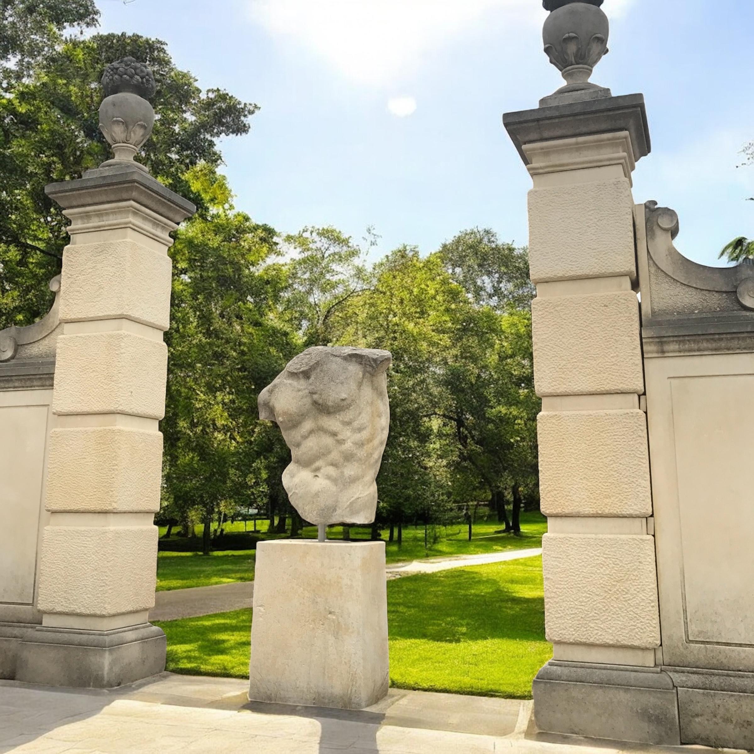 Outdoor Italian Stone Sculpture of Classical Torso with Base For Sale 4