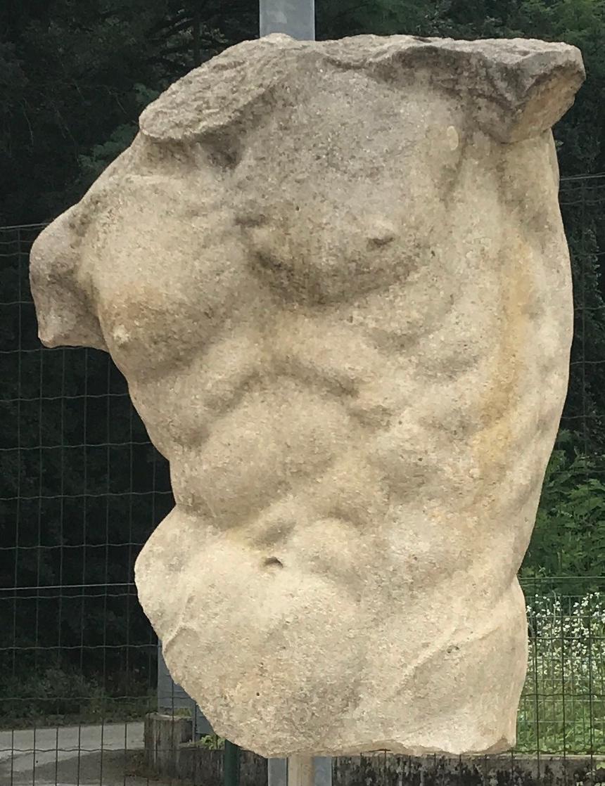 Outdoor Italian Stone Sculpture of Classical Torso with Base For Sale 6
