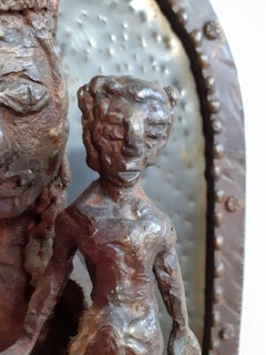 Artiste hors du commun  Sculpture singulière brute d'art vierge et enfant, mère et enfant