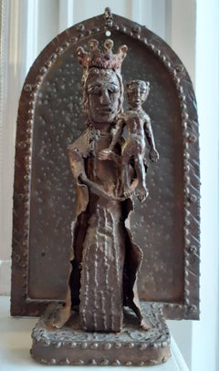 Outsider artist  singular virgin and child art brut sculpture mother and child